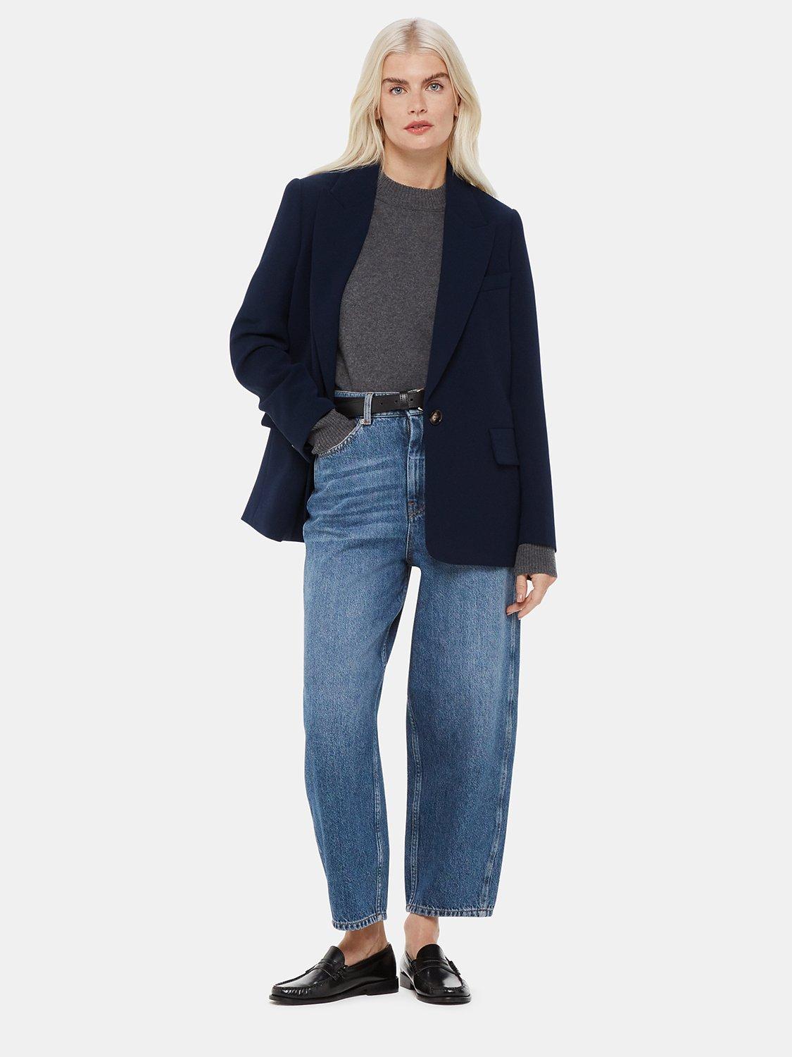 Product image 3 of 5, which shows Whistles Petite Crepe Boyfriend Blazer, Navy, 12