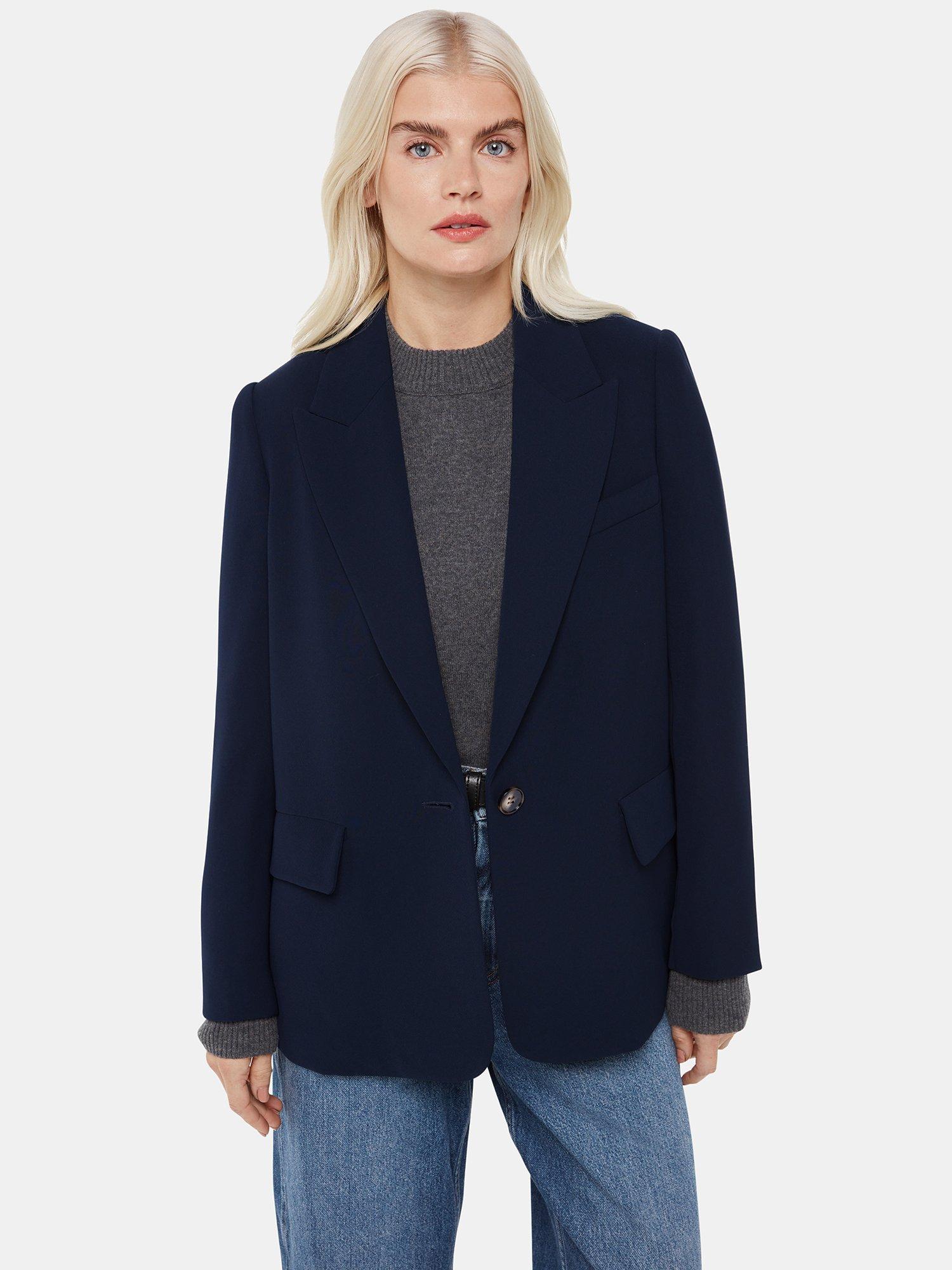 Product image 4 of 5, which shows Whistles Petite Crepe Boyfriend Blazer, Navy, 12