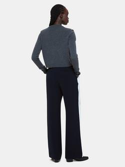 Whistles Petite Crepe Side Stripe Trousers, Black/Multi - view 2, Blue/Multi