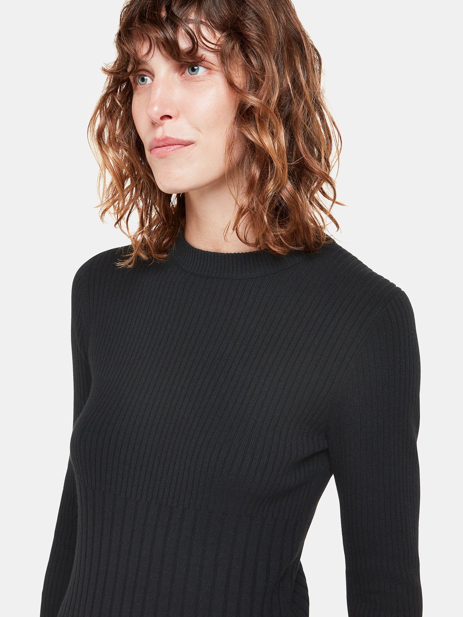 Product image 3 of 5, which shows Whistles Ribbed Knitted Midi Dress, Black, 6