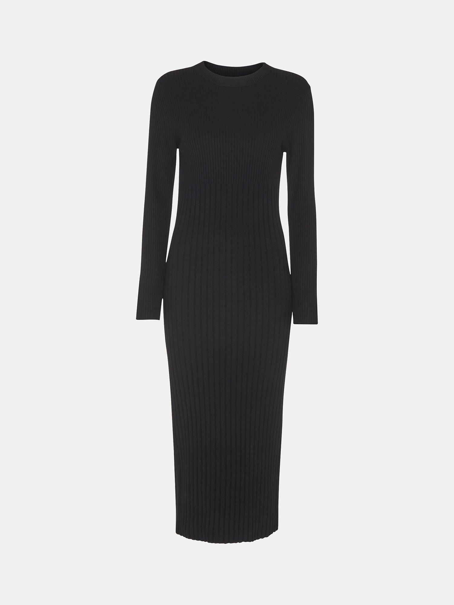 Product image 5 of 5, which shows Whistles Ribbed Knitted Midi Dress, Black, 6