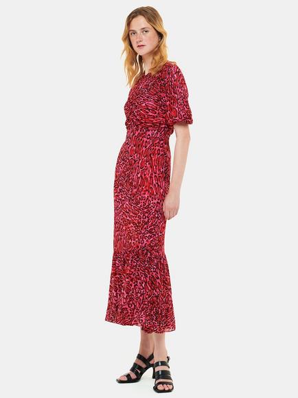Whistles Waving Leopard Midi Dress, Pink/Multi, Pink/Multi