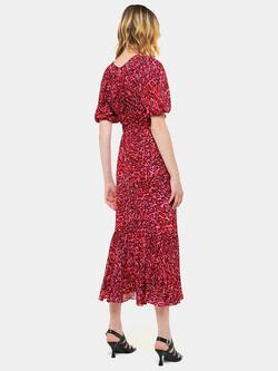 Whistles Waving Leopard Midi Dress, Pink/Multi - view 2, Pink/Multi