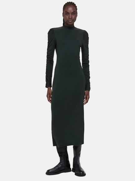 Whistles Ruched Sleeve Jersey Midi Dress, Dark Green, Dark Green