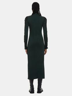 Whistles Ruched Sleeve Jersey Midi Dress, Dark Green - view 2, Dark Green