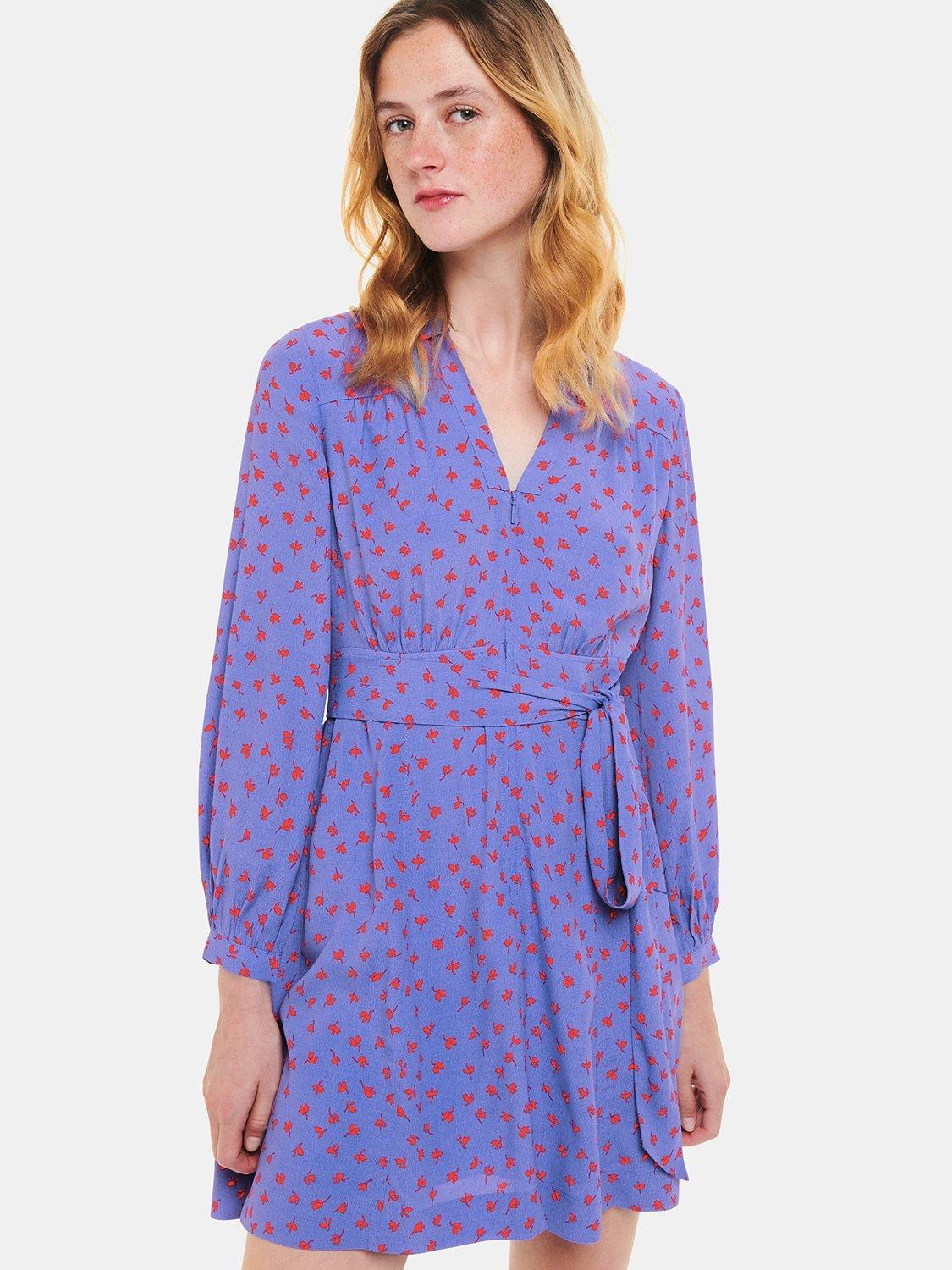 Product image 1 of 6, which shows Whistles Scattered Petal Print Mini Dress, Purple/Multi, 12