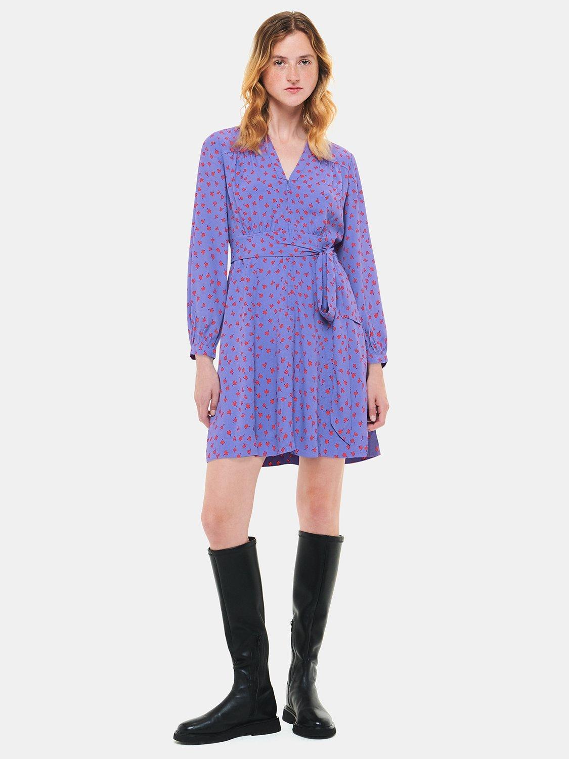 Product image 3 of 6, which shows Whistles Scattered Petal Print Mini Dress, Purple/Multi, 12