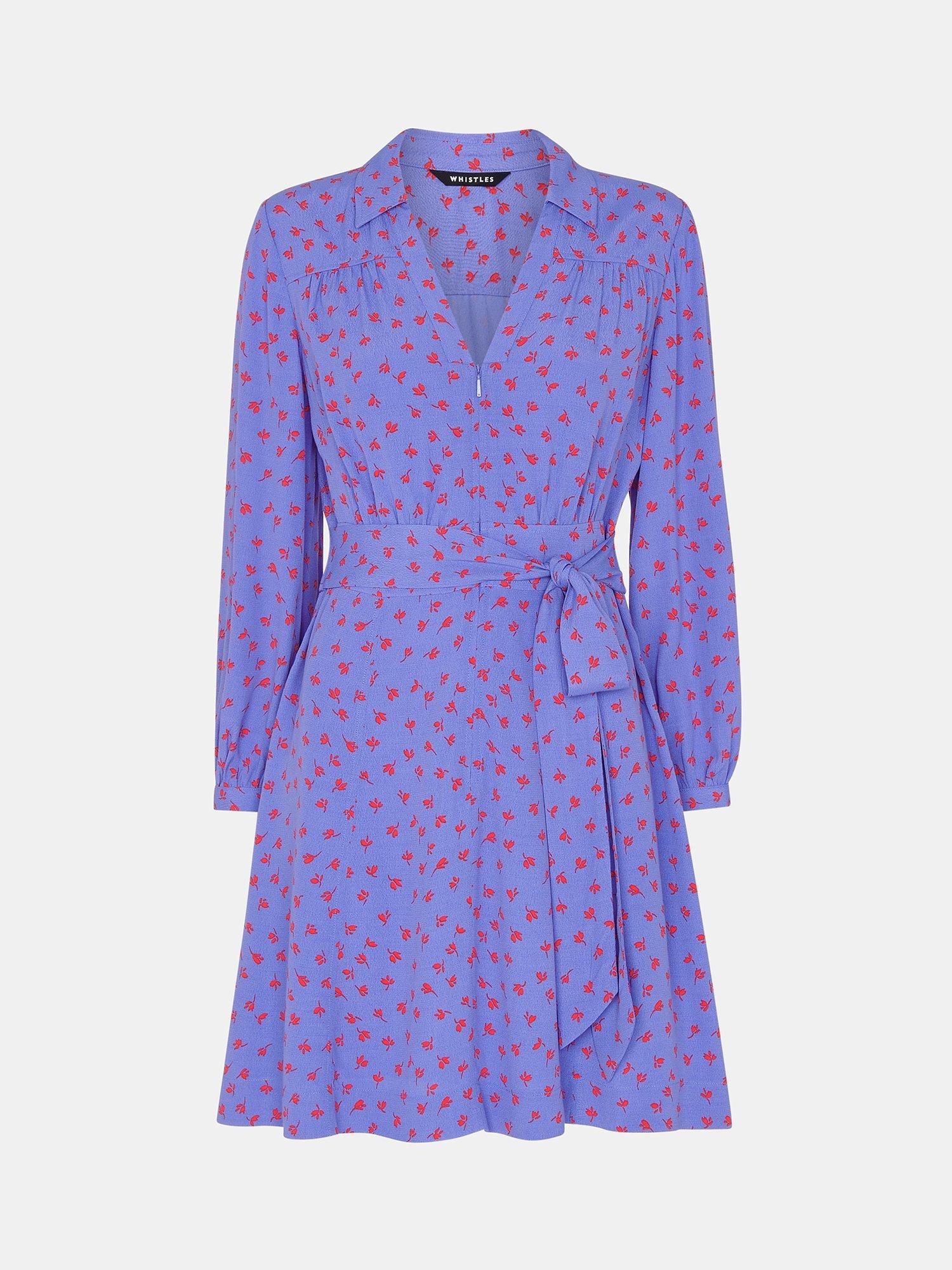 Product image 6 of 6, which shows Whistles Scattered Petal Print Mini Dress, Purple/Multi, 12