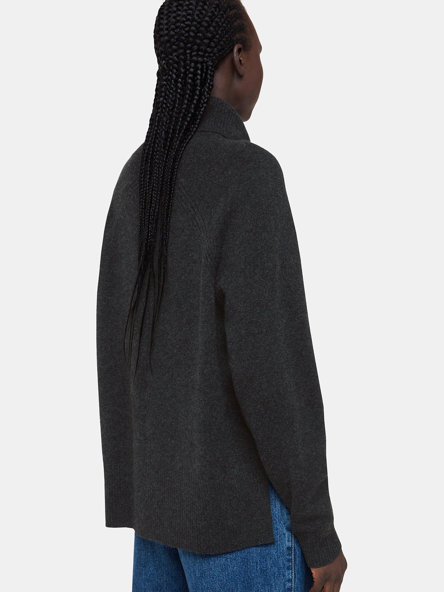 Product image 2 of 5, which shows Whistles Cashmere Raglan Sleeve Roll Neck Jumper, Dark Grey, XS