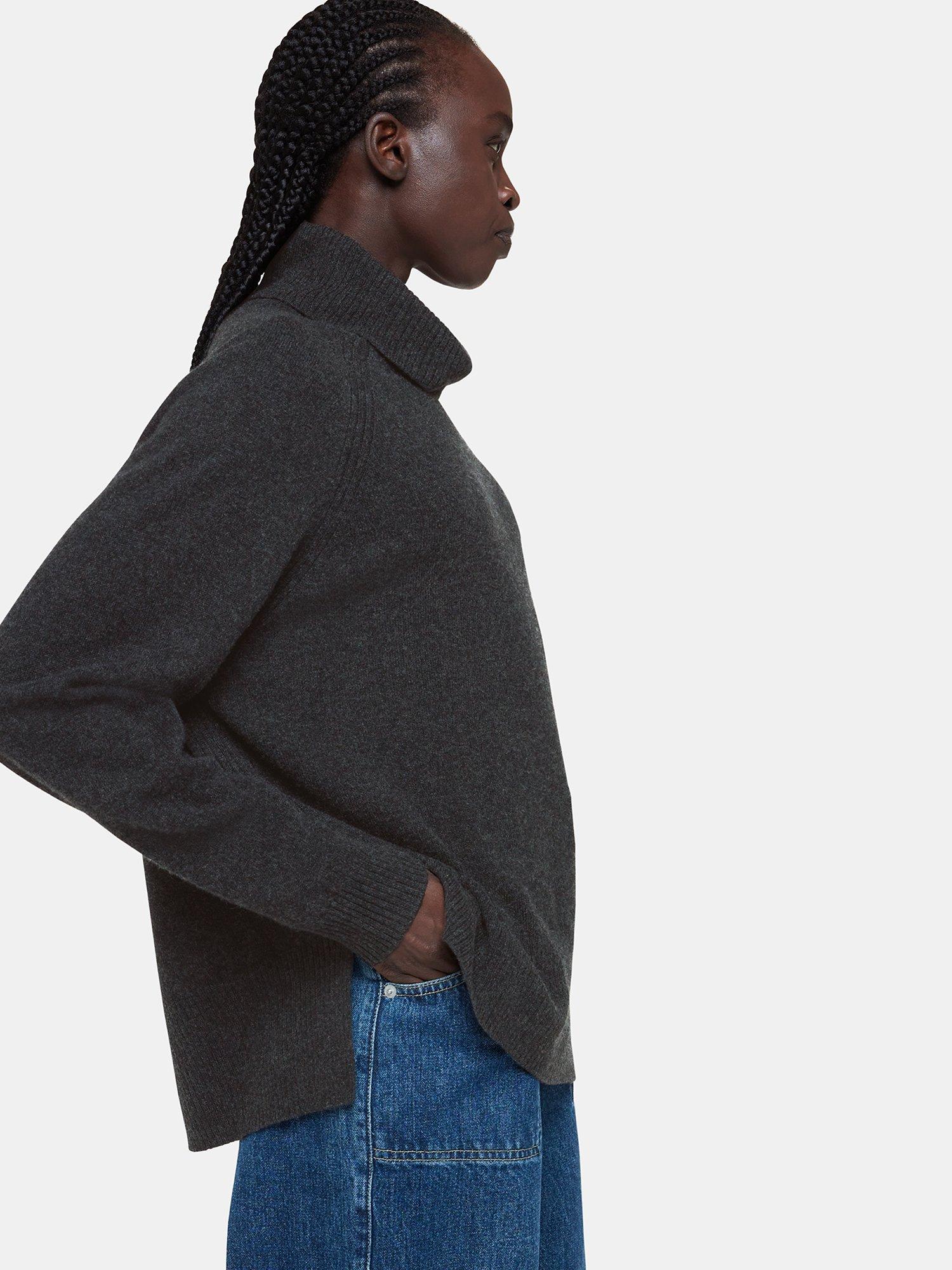 Product image 4 of 5, which shows Whistles Cashmere Raglan Sleeve Roll Neck Jumper, Dark Grey, XS