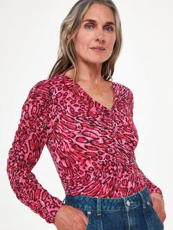 Whistles Waving Leopard Gathered Top, Pink/Multi, Pink/Multi