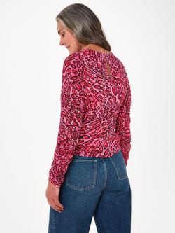 Whistles Waving Leopard Gathered Top, Pink/Multi - view 2, Pink/Multi