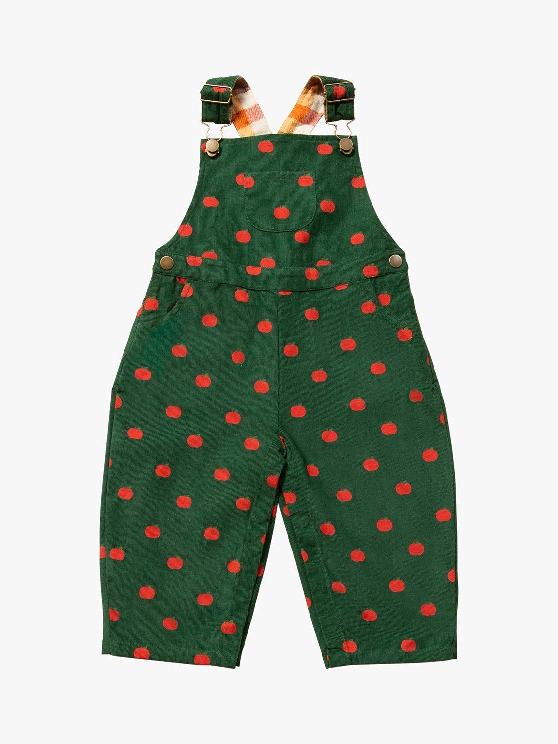 Little Green Radicals Baby Apple Print Organic Cotton Classic Corduroy Dungarees, Green