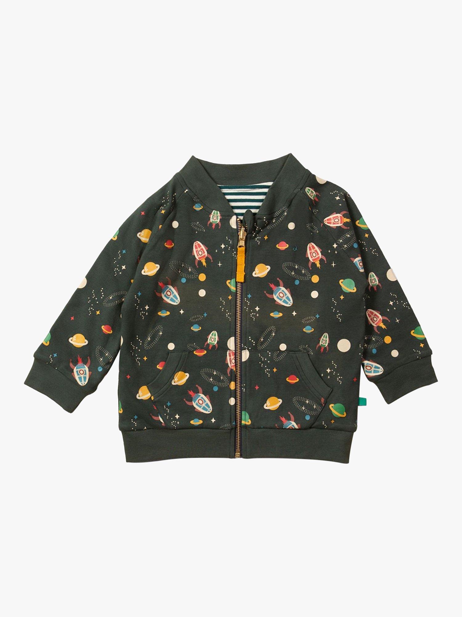 Little Green Radicals Kids' Outer Space/Stripe Organic Cotton Reversible Easy Rider Jacket, Blue/Multi