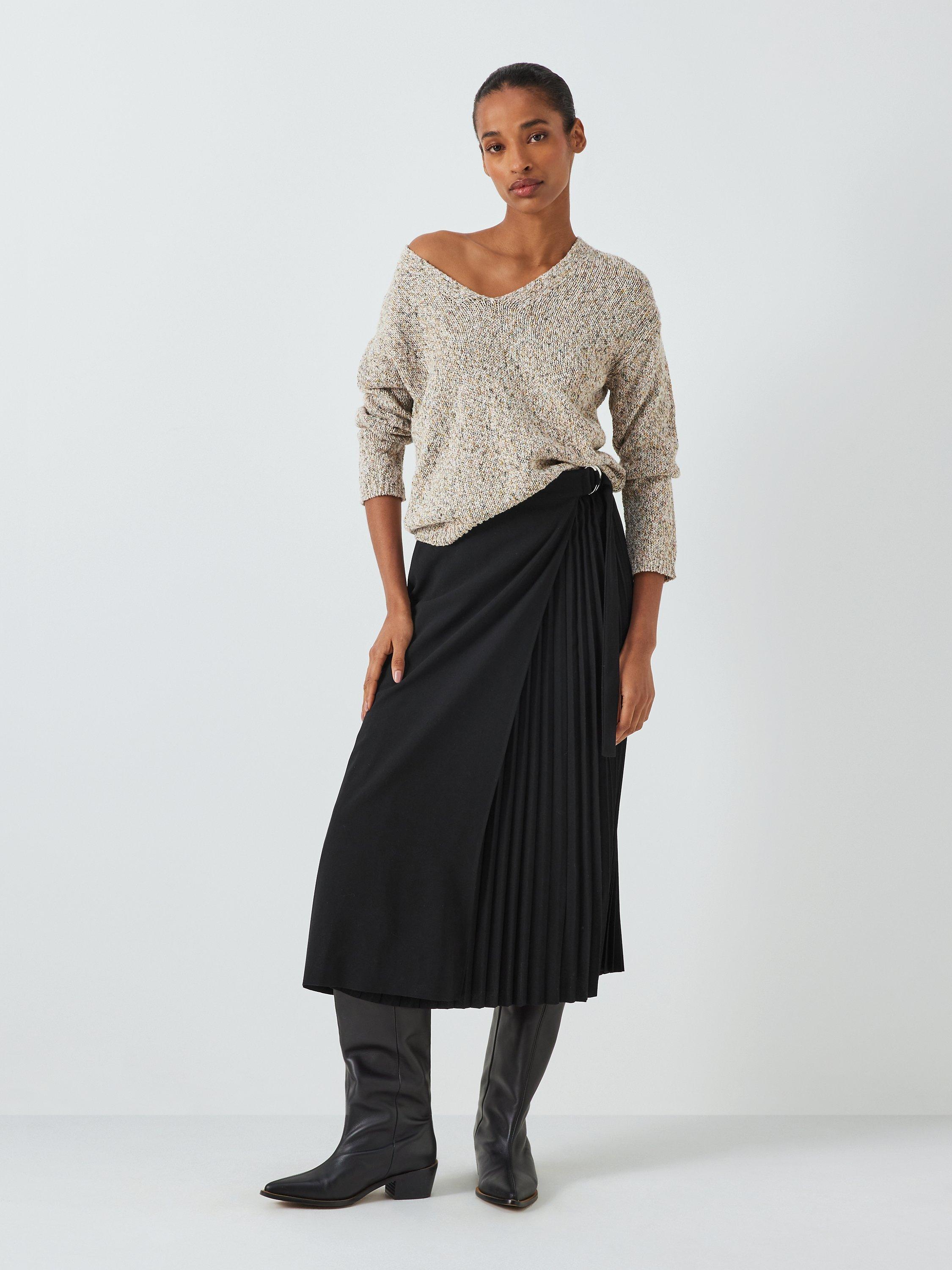 John Lewis Woven Pleated Midi Skirt Black