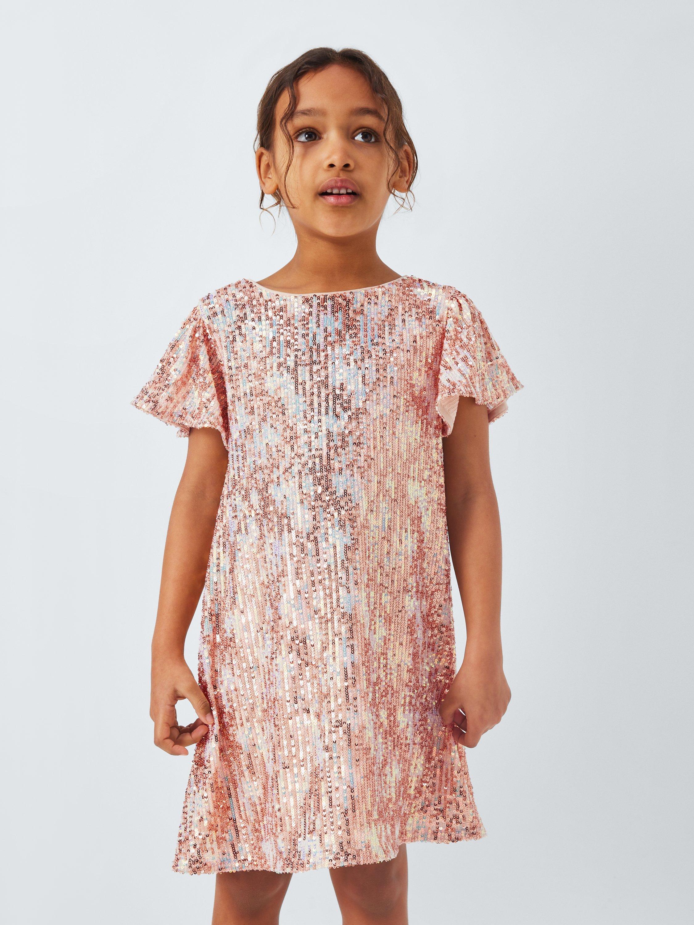 John Lewis Kids Sequin Party Dress Rose Gold Multi