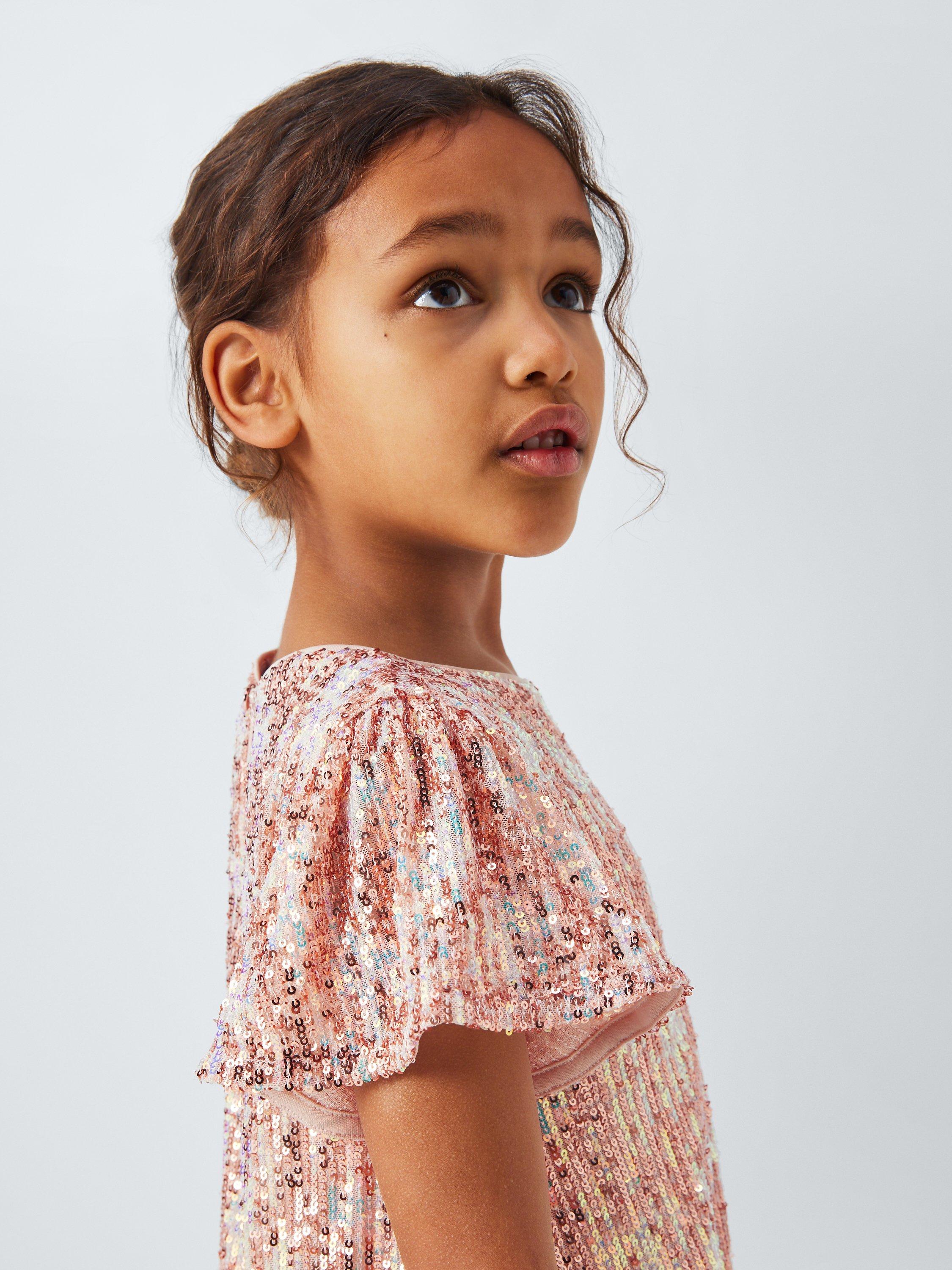 John Lewis Kids Sequin Party Dress Rose Gold Multi