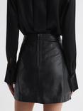 Reiss Edie High Waisted Leather Mini Skirt, Black