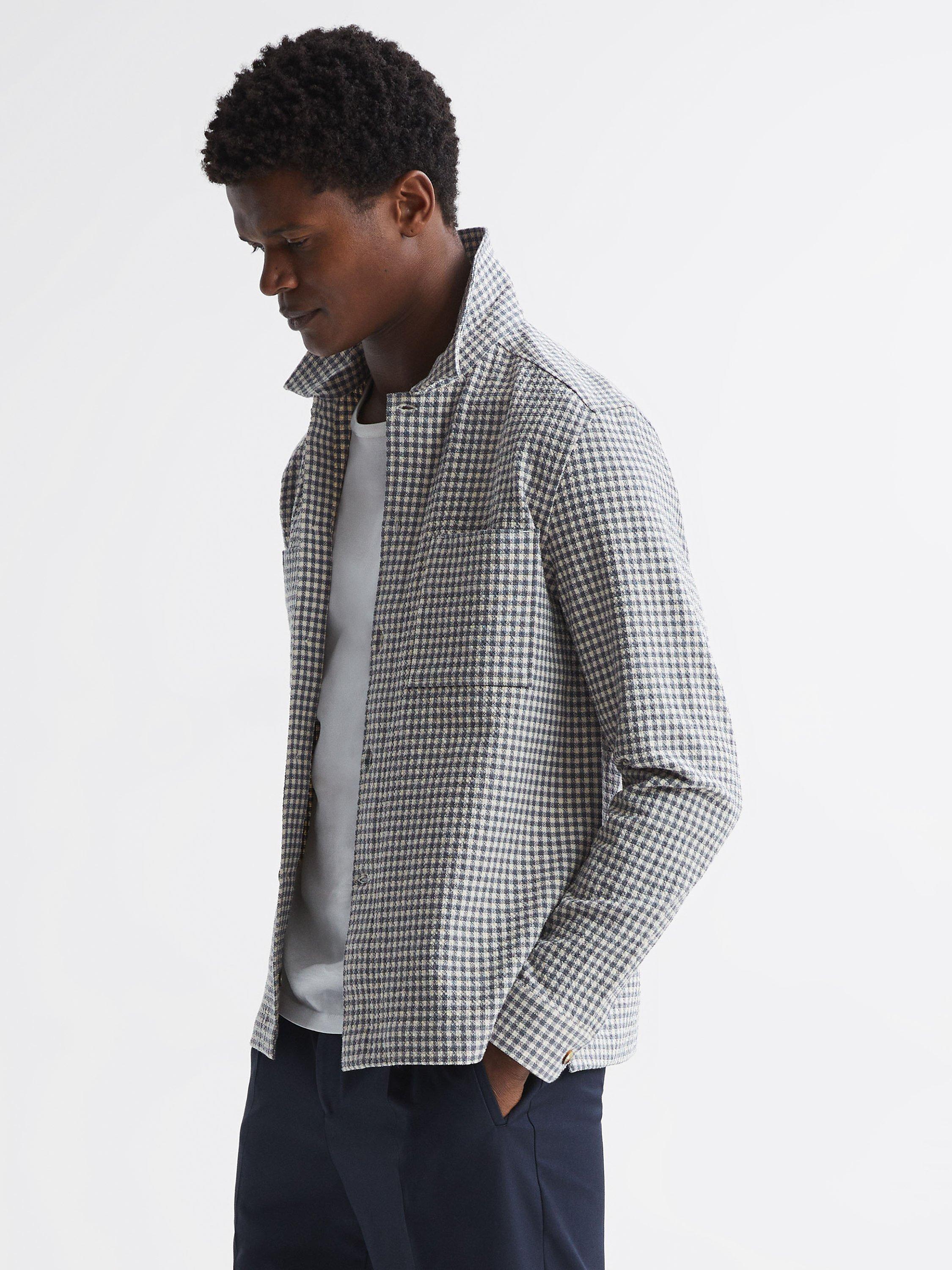 Reiss Cathu Long Sleeve Twin Pocket Shirt, Grey/White