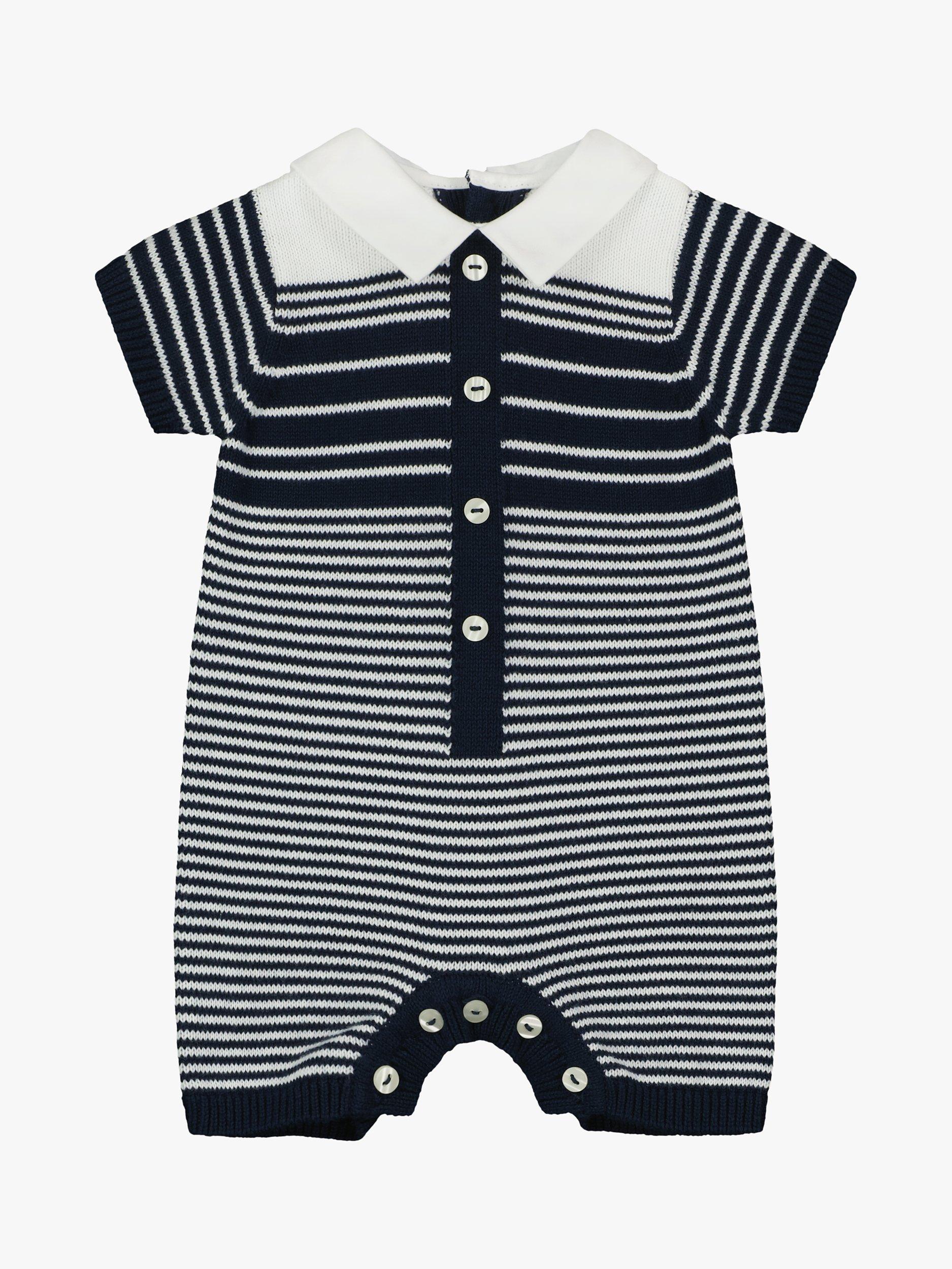 Product image 3 of 5, which shows Emile et Rose Baby Fabian Knitted Stripe Romper, Navy, 1 months