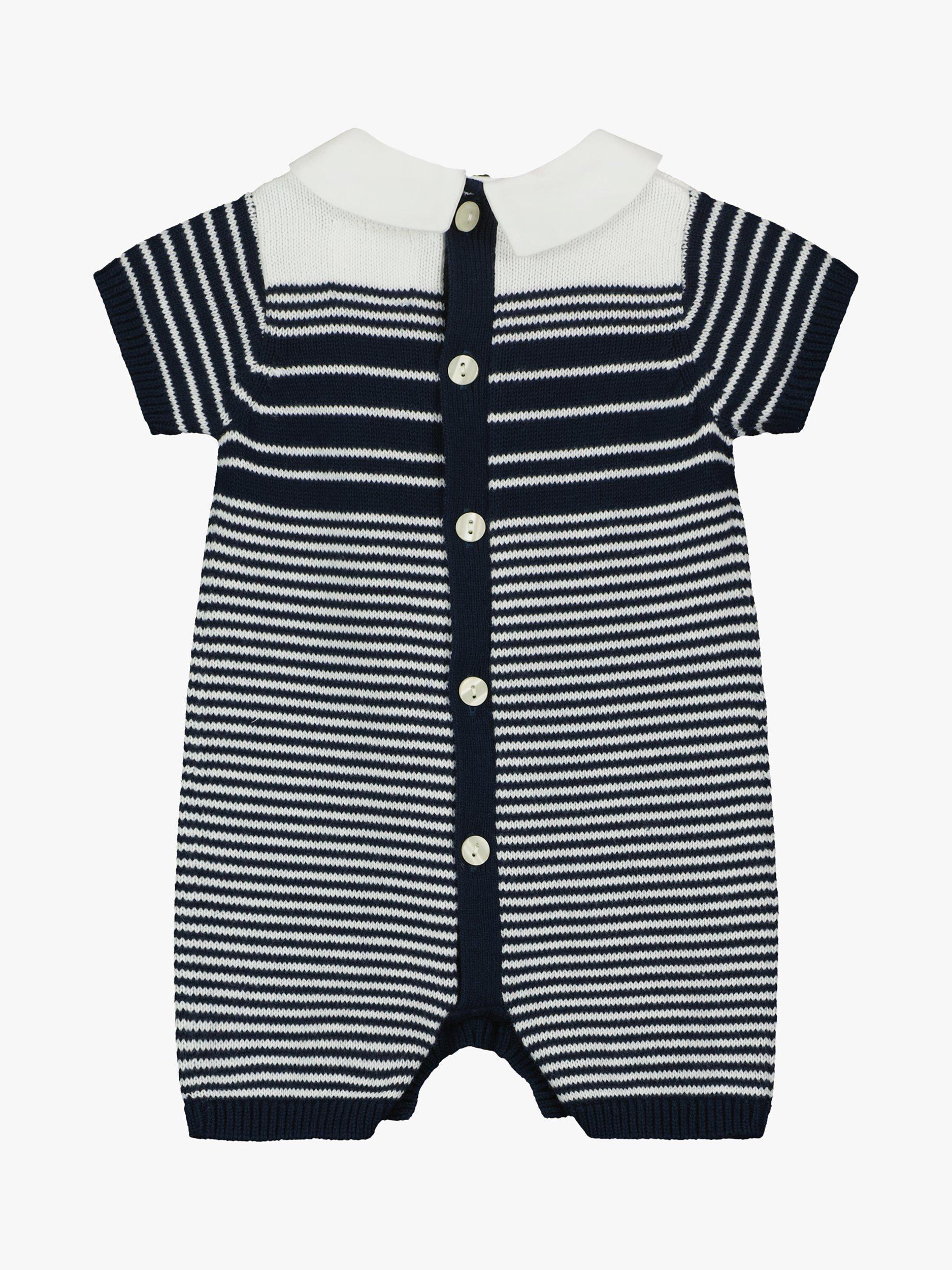 Product image 4 of 5, which shows Emile et Rose Baby Fabian Knitted Stripe Romper, Navy, 1 months