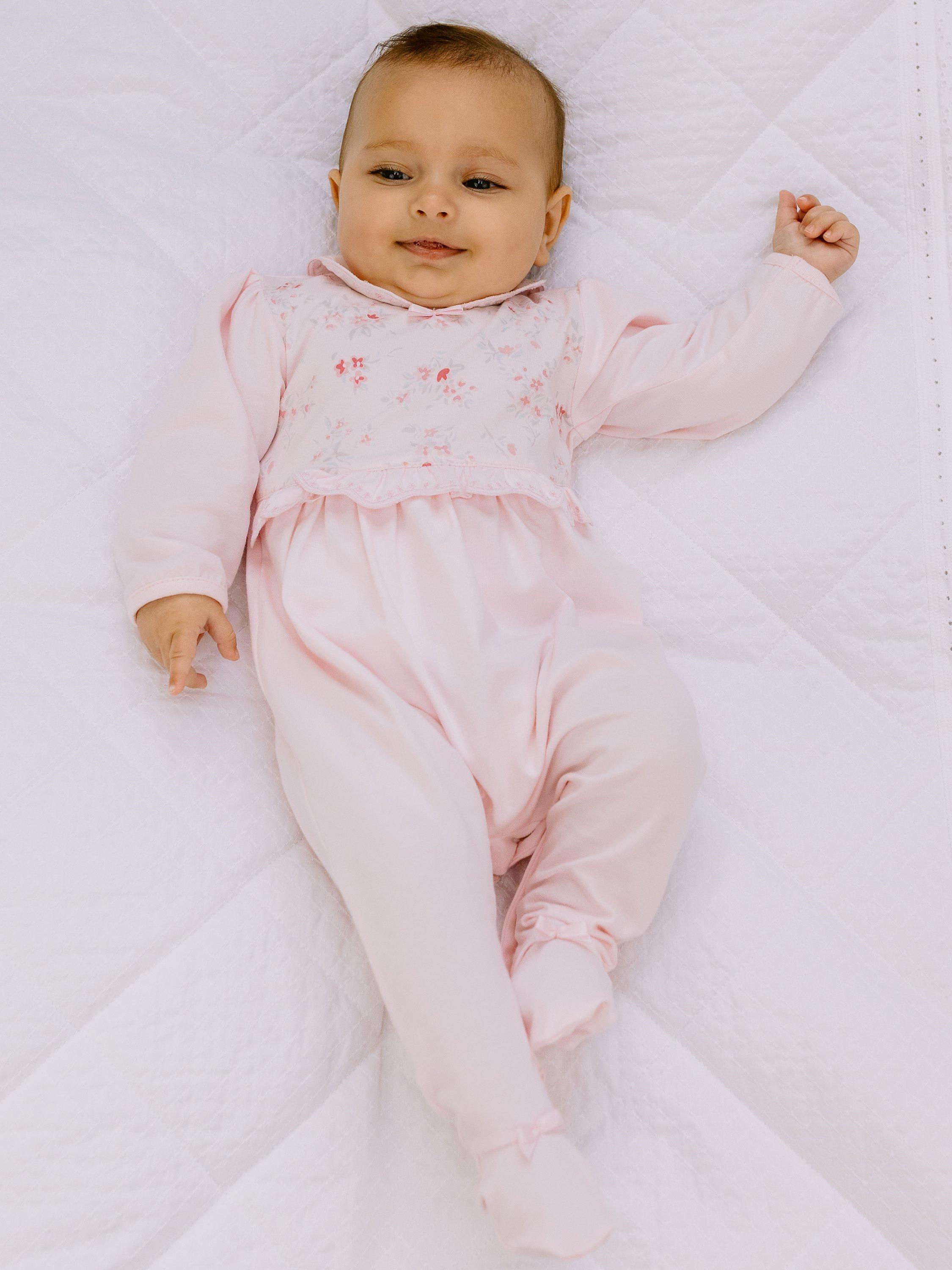 Emile et Rose Baby Fleur Frill Sleepsuit, Pale Pink