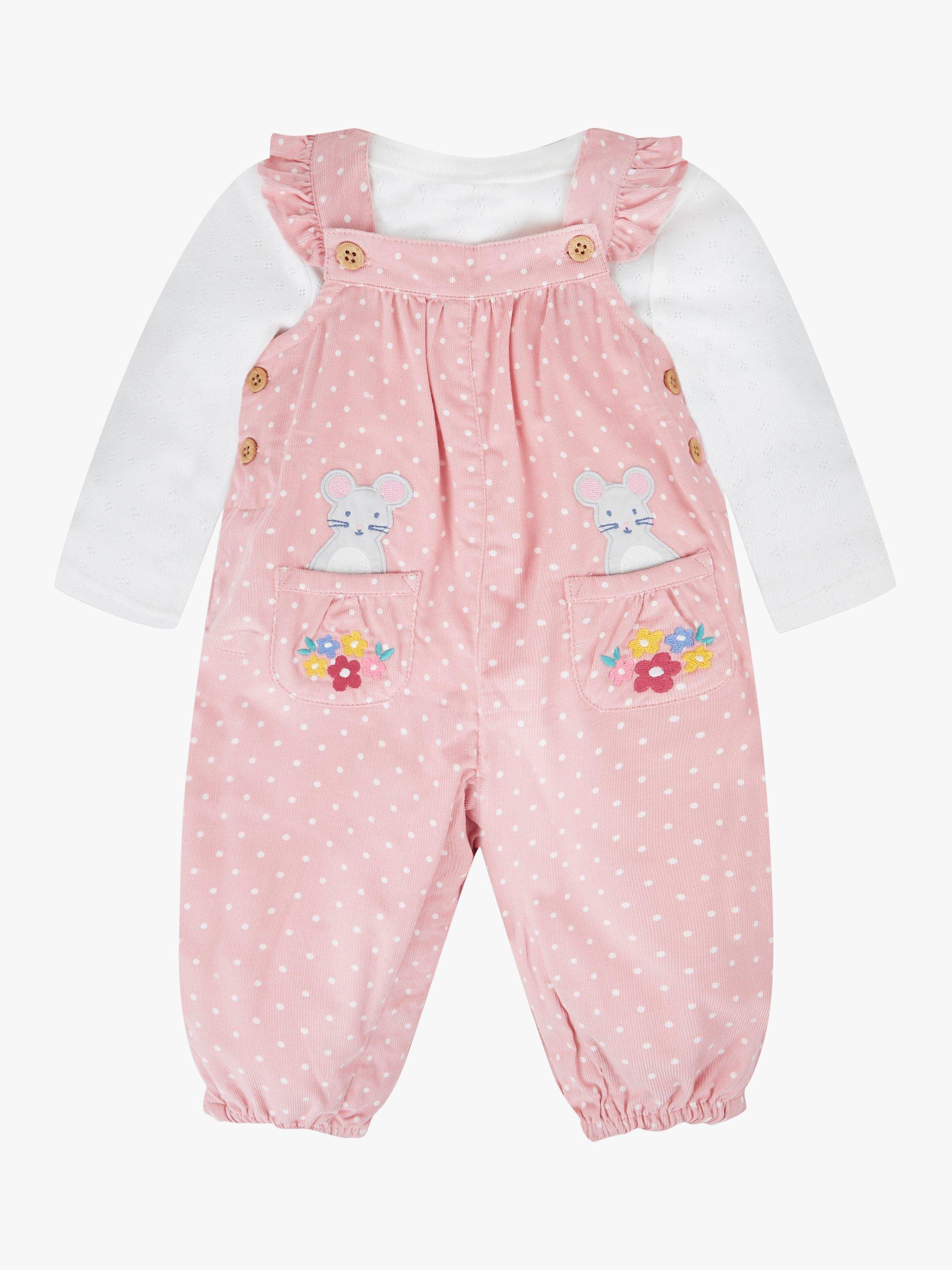 JoJo Maman Bébé Baby Mouse Dungarees And Top Set, Pink/Multi