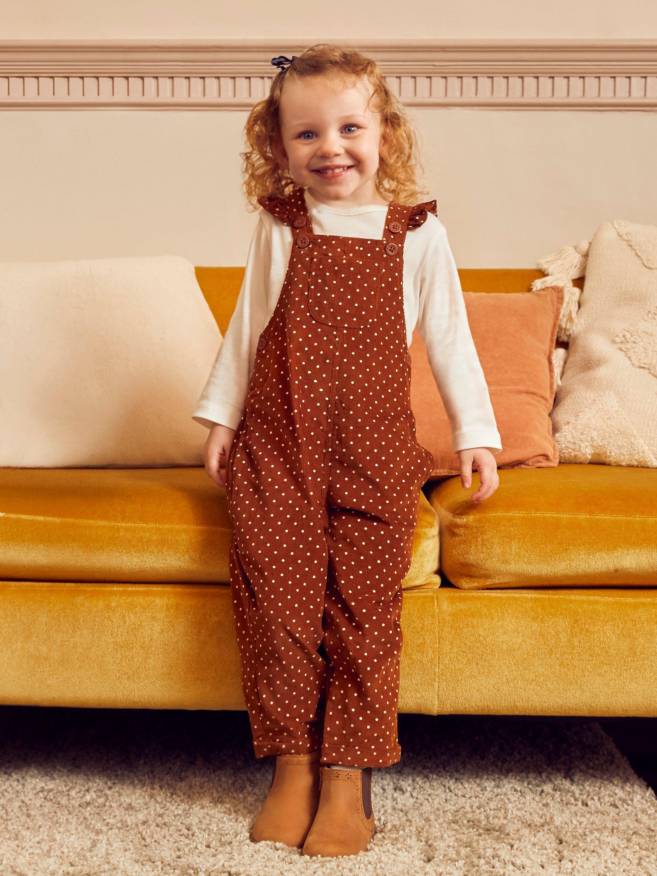 JoJo Maman Bébé Baby Spot Frill Detail Dungarees, Toffee