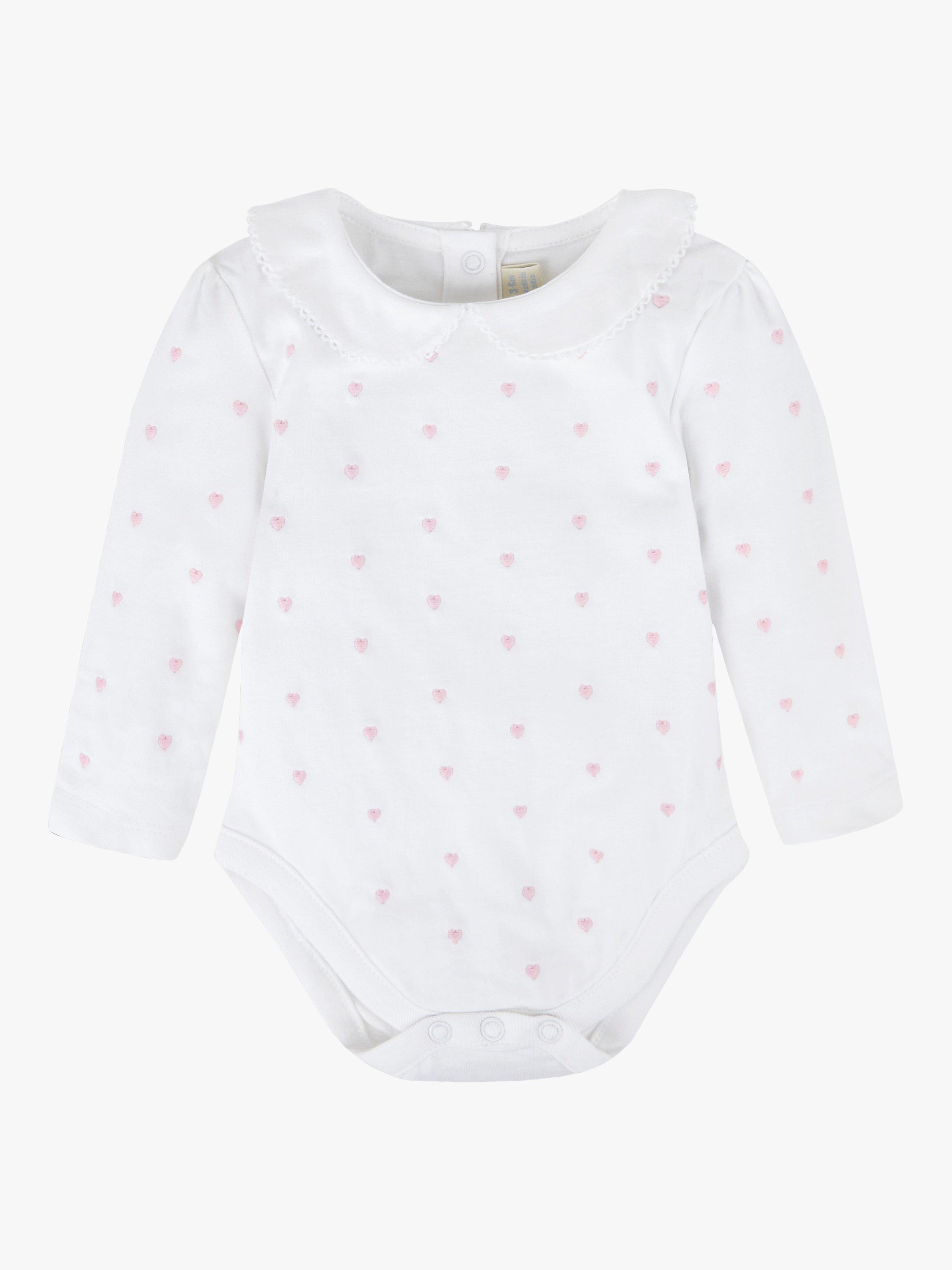 JoJo Maman Bébé Baby Heart Collar Bodysuit, White/Multi