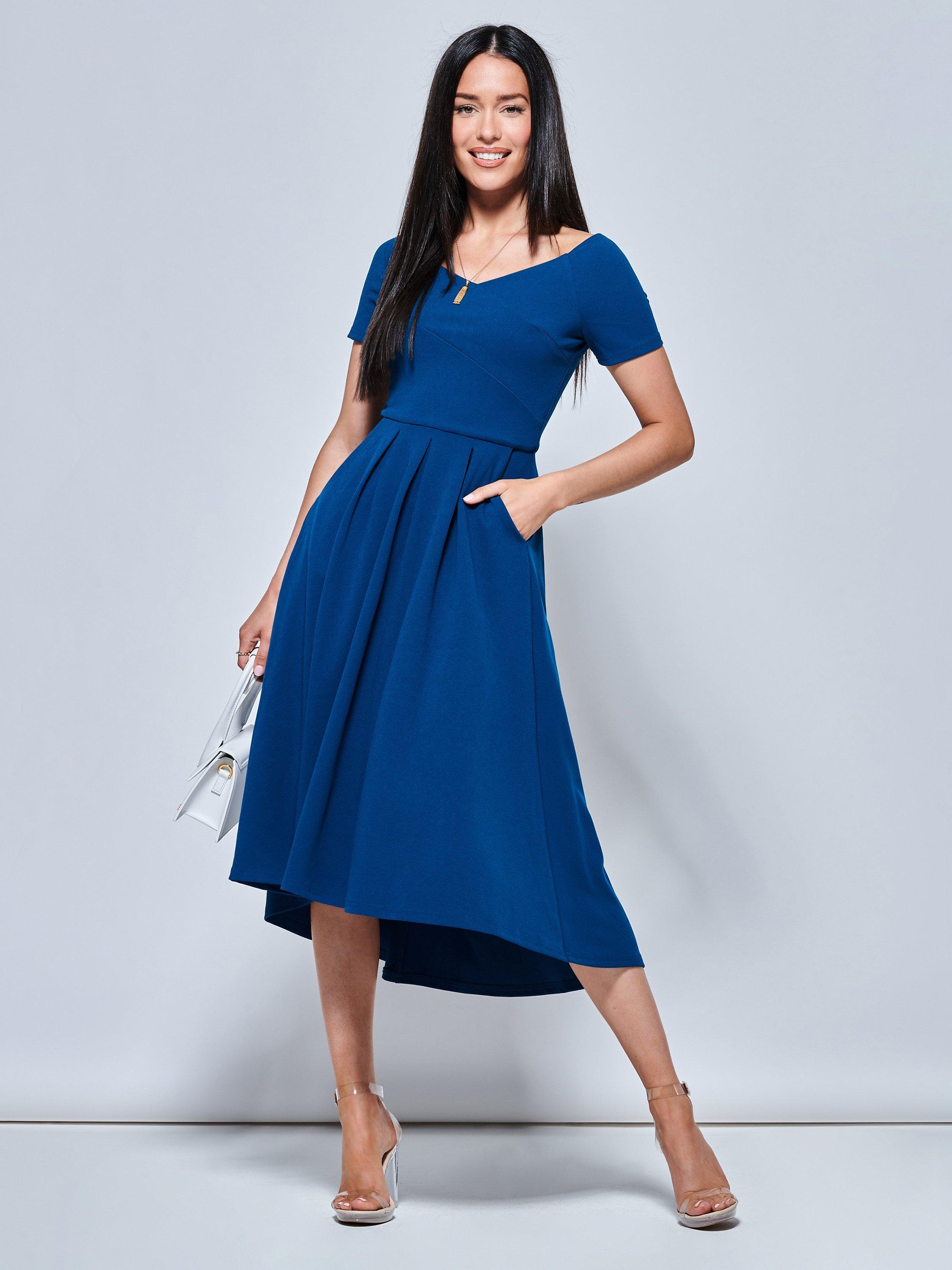 Jolie Moi Off Shoulder Dip Hem Dress, Teal