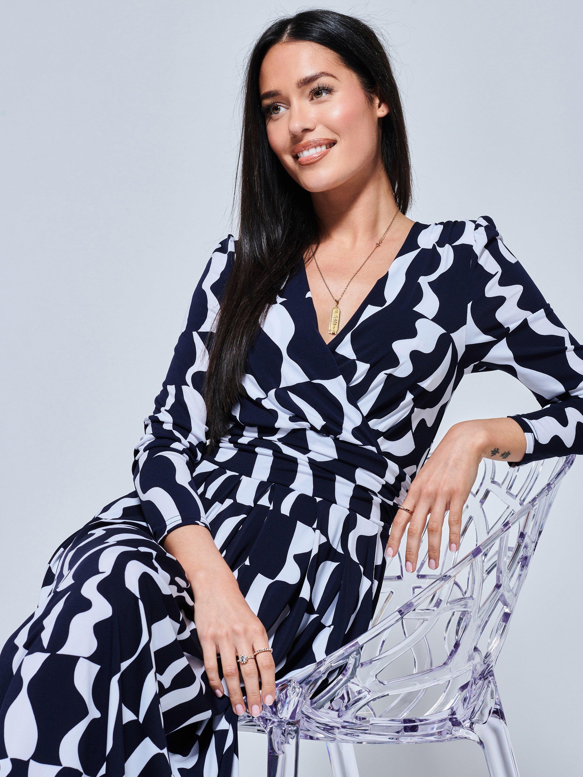 Jolie Moi Geometric Print Long Sleeve Maxi Dress, Navy, 16