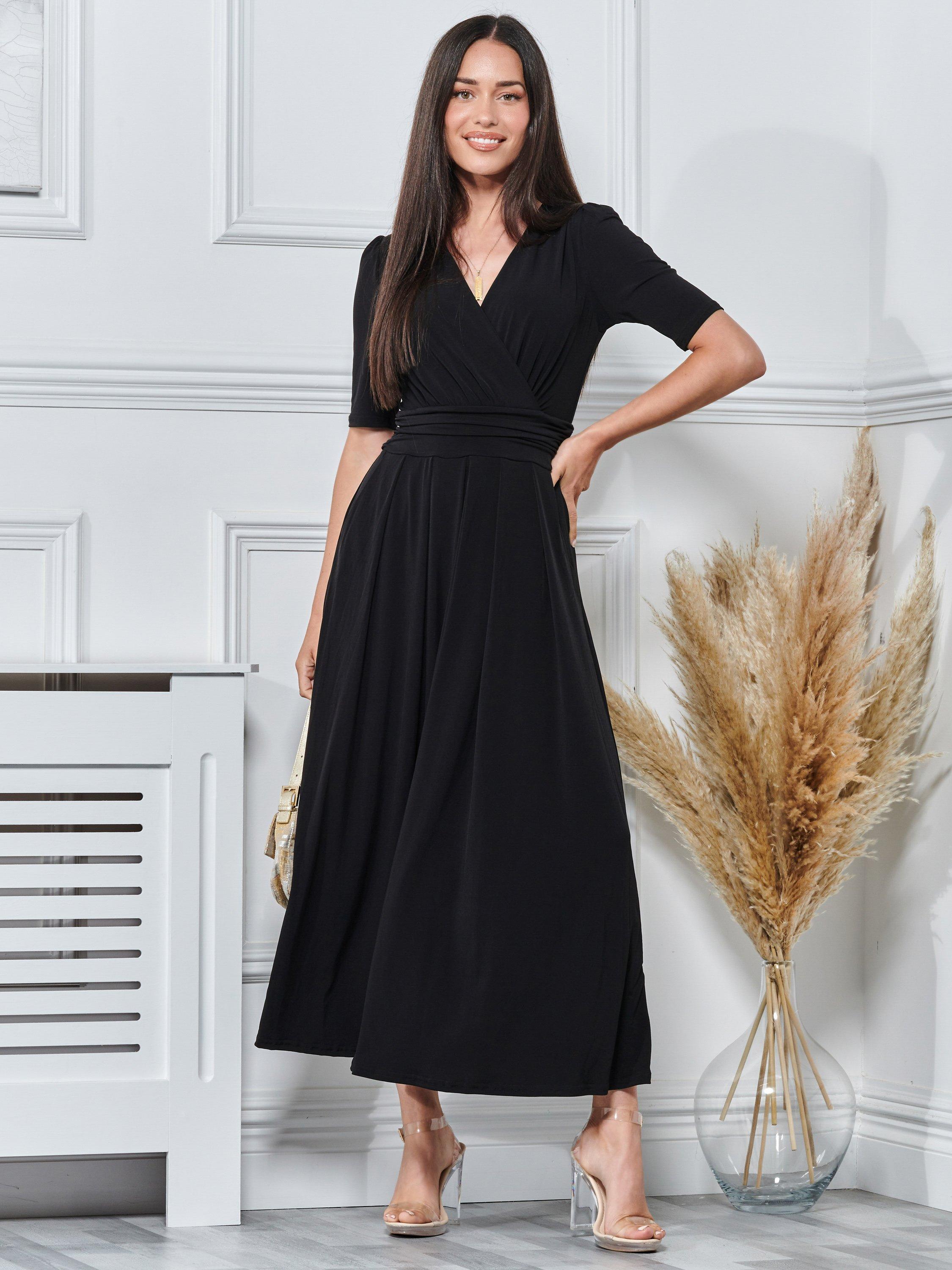 Jolie Moi Wrap Maxi Jersey Dress, Black