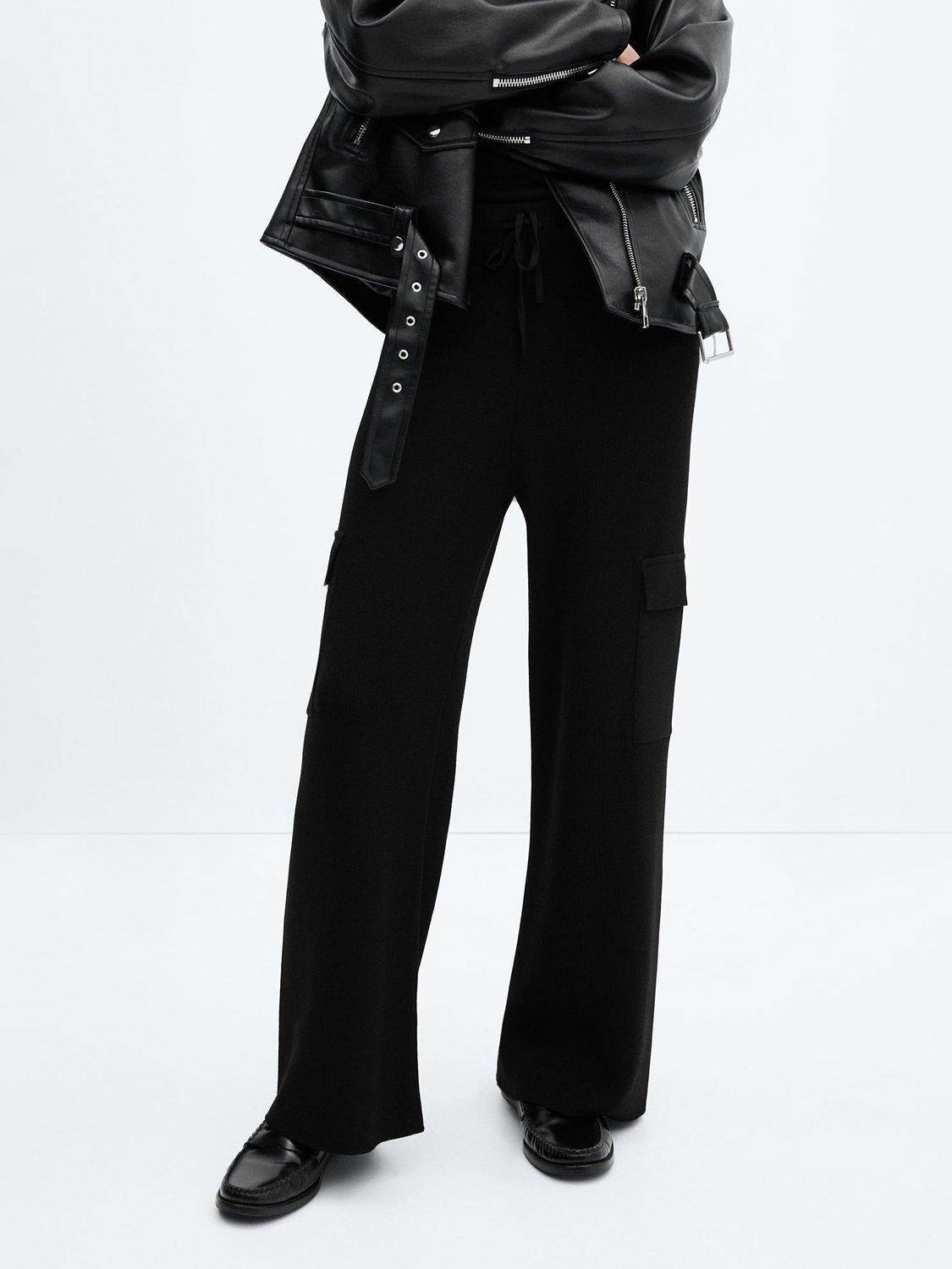 Mango Glove Wide Leg Cargo Trousers, Black