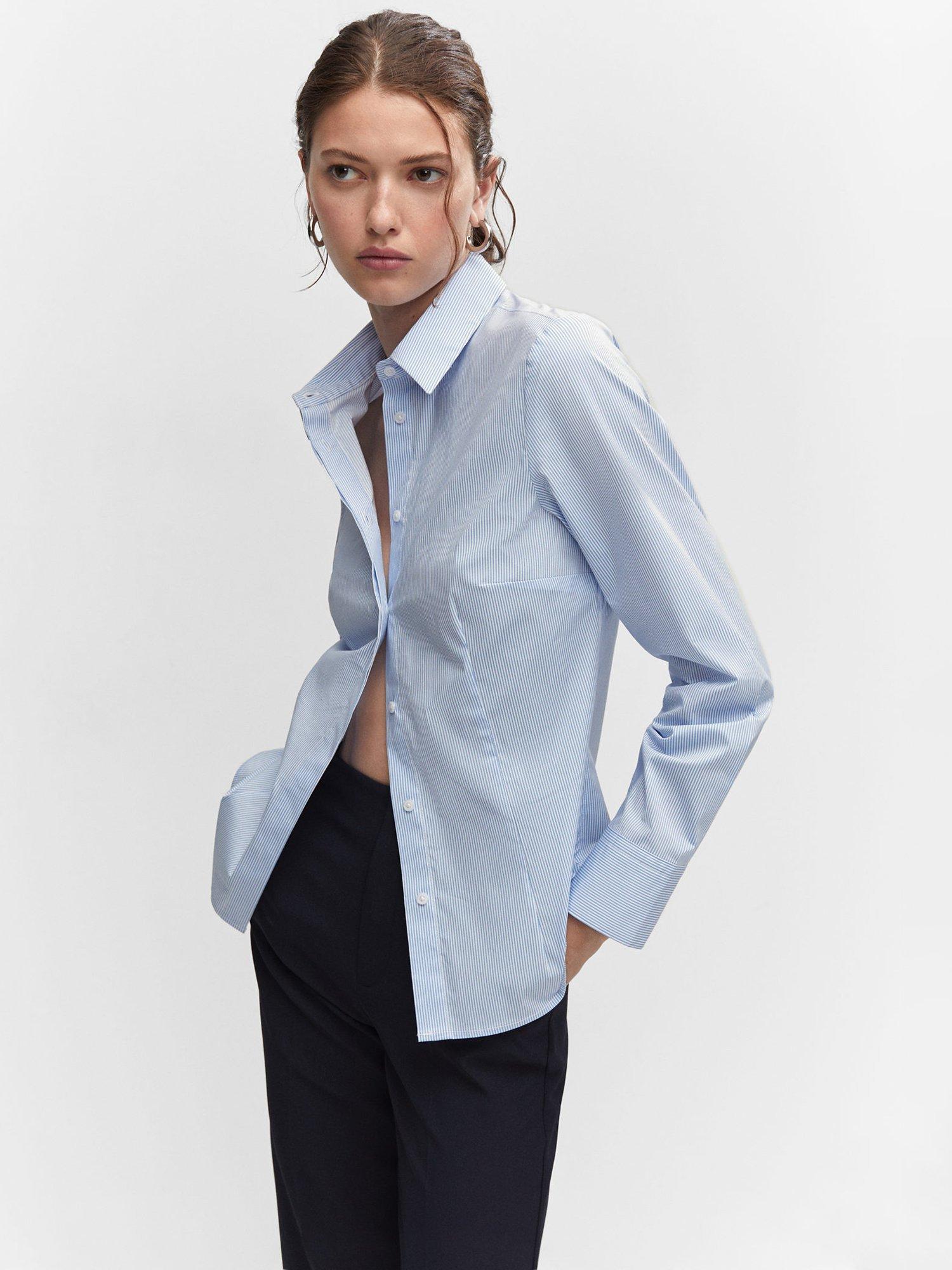 Mango Sofia Fitted Cotton Shirt, Medium Blue