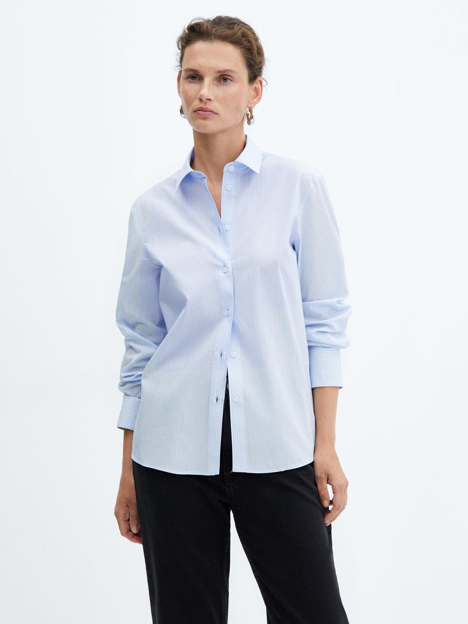 Mango Cotton Blend Shirt, Light Pastel Blue