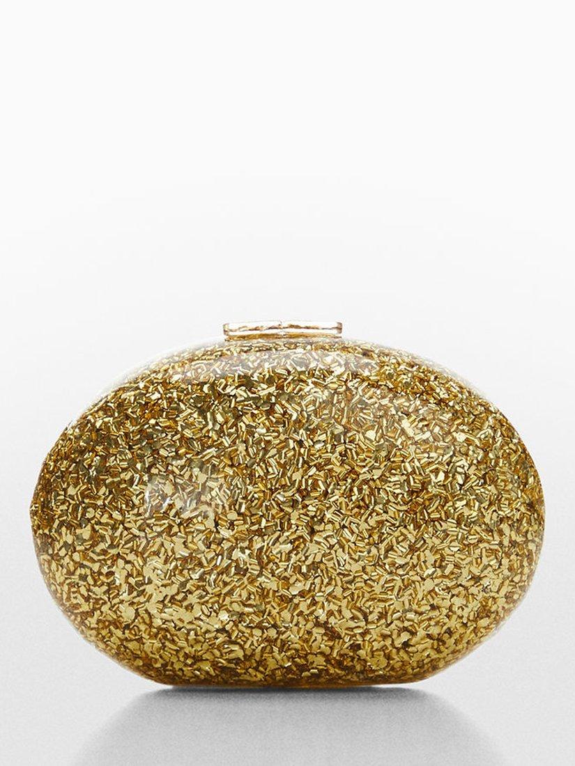 Mango Amelie Box Clutch With Chain, Gold