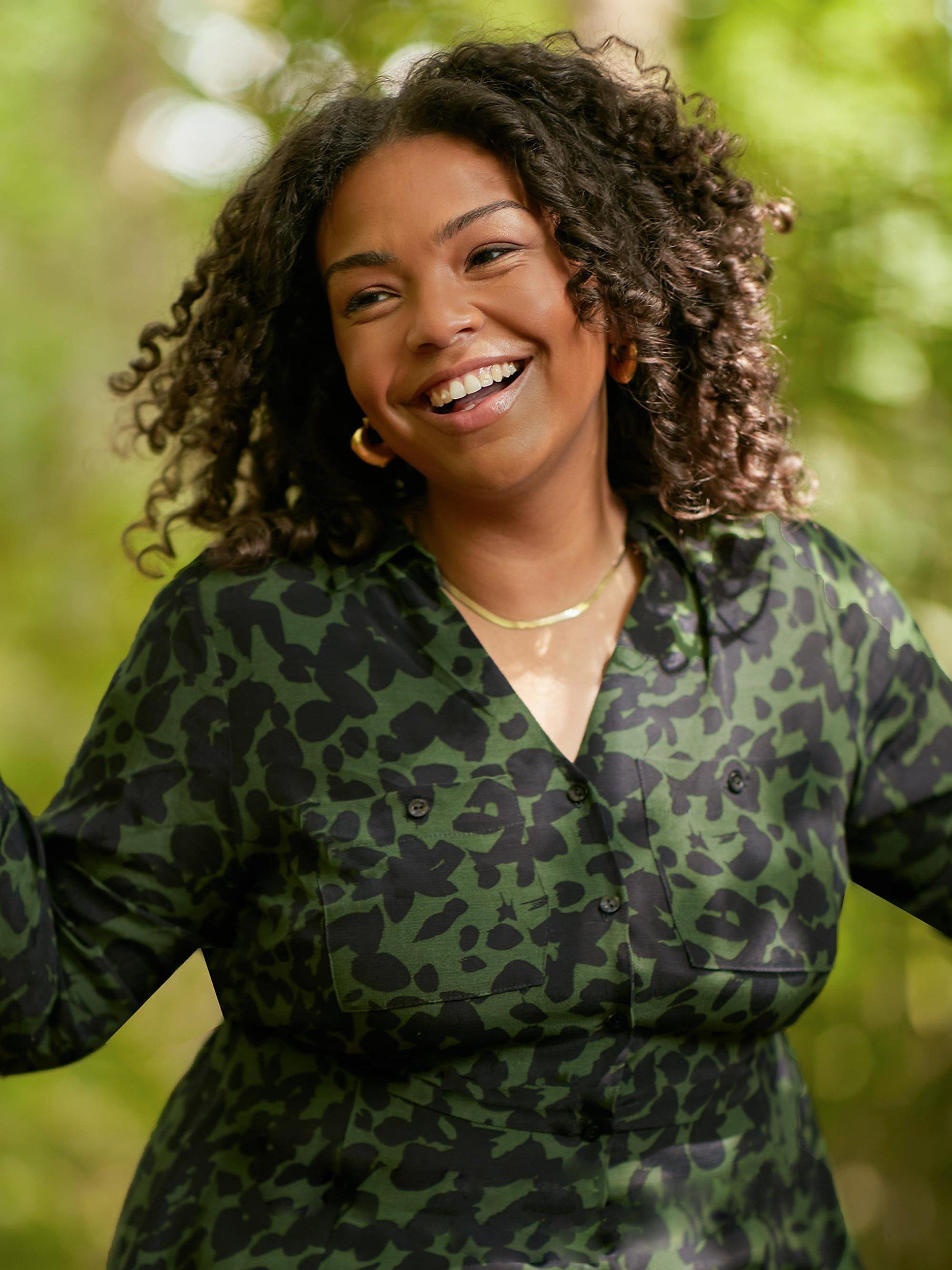 Live Unlimited Curve Floral Print Shirt Dress, Khaki/Black
