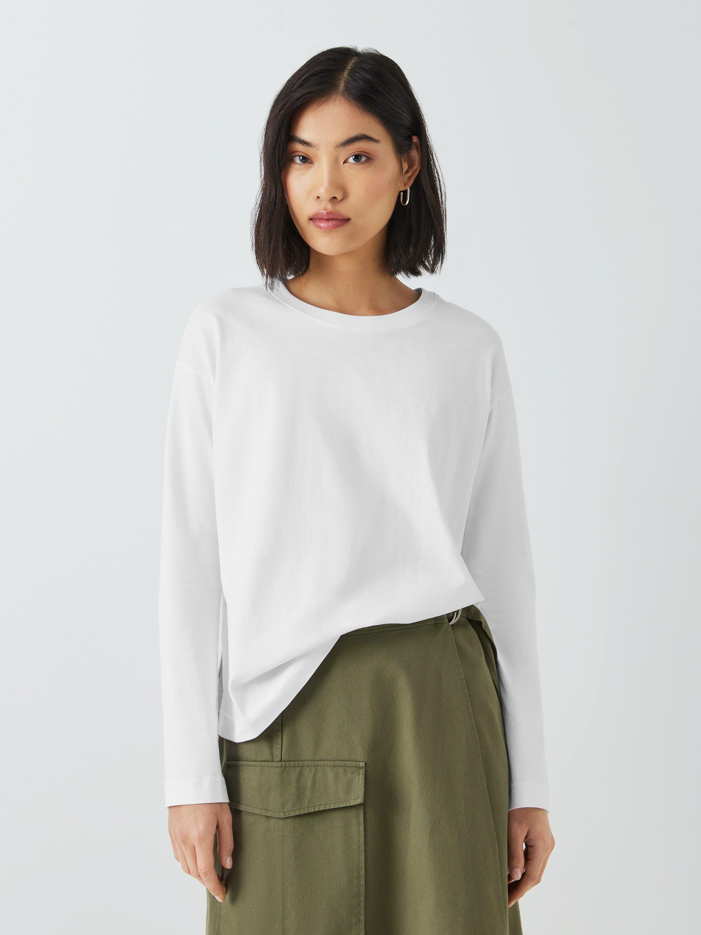 Product image 1 of 6, which shows John Lewis Relaxed Organic Cotton Long Sleeve Top, White, 20