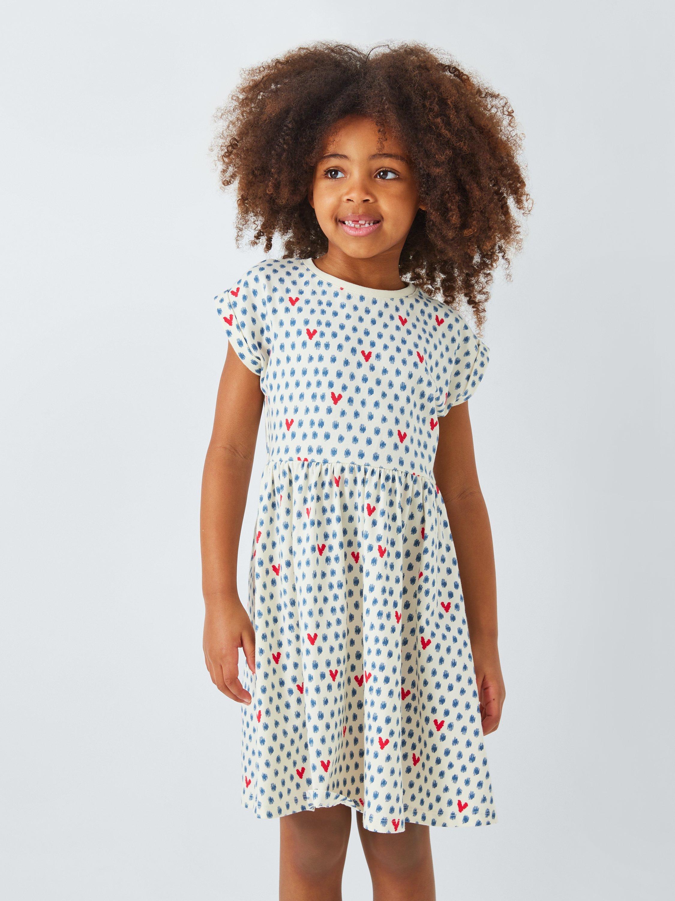 John Lewis Kids' Spot Heart Print Smock Dress, Multi