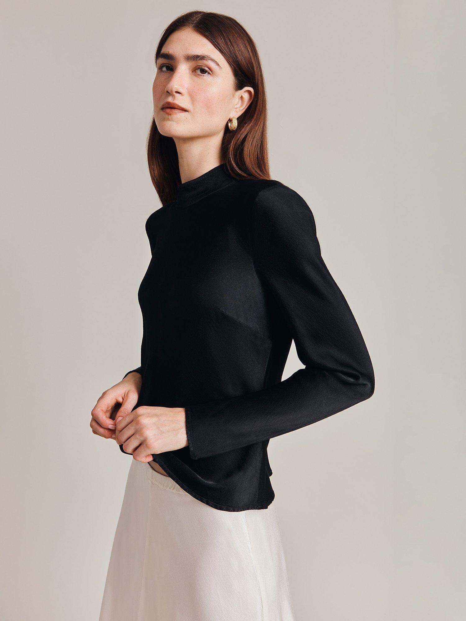 Ghost Mika Satin Turtleneck Top Black