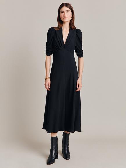 Ghost Madi Puff Sleeve Midi Dress - view 2, Black