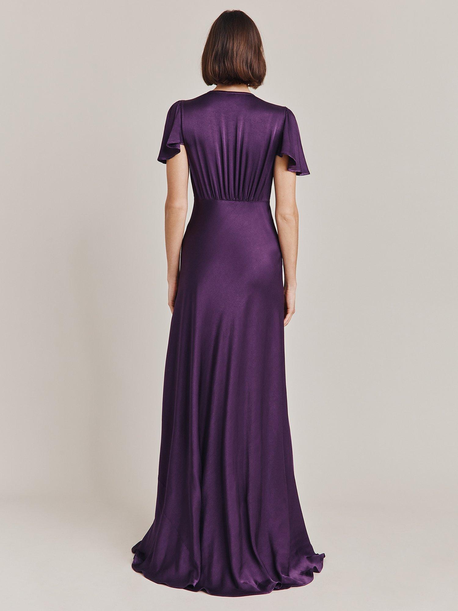 Product image 2 of 4, which shows Ghost Delphine Bias Cut Satin Maxi Dress, Blackberry, XS