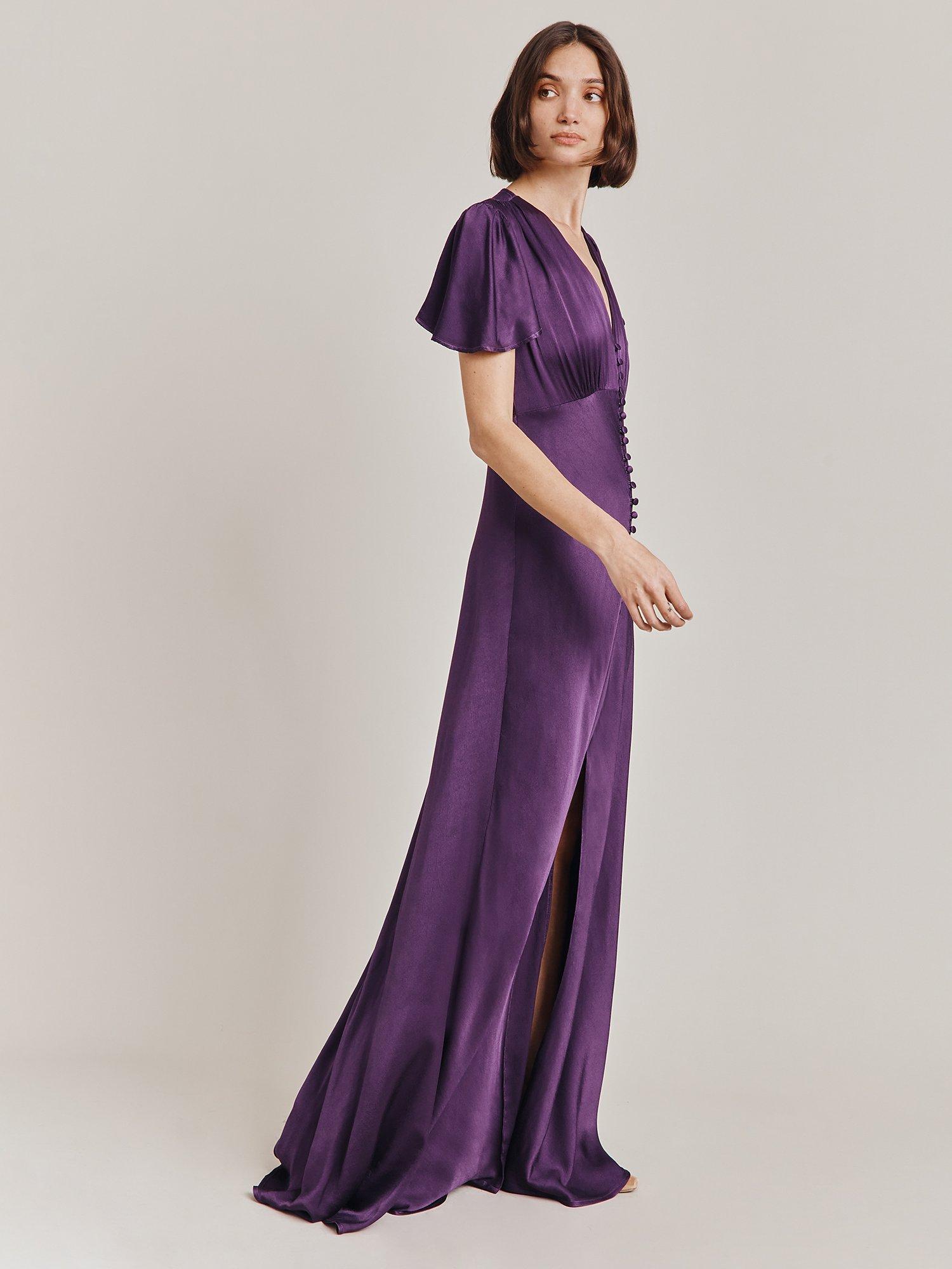Product image 3 of 4, which shows Ghost Delphine Bias Cut Satin Maxi Dress, Blackberry, XS