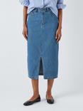 John Lewis ANYDAY Front Slit Denim Midi Skirt, Mid Wash