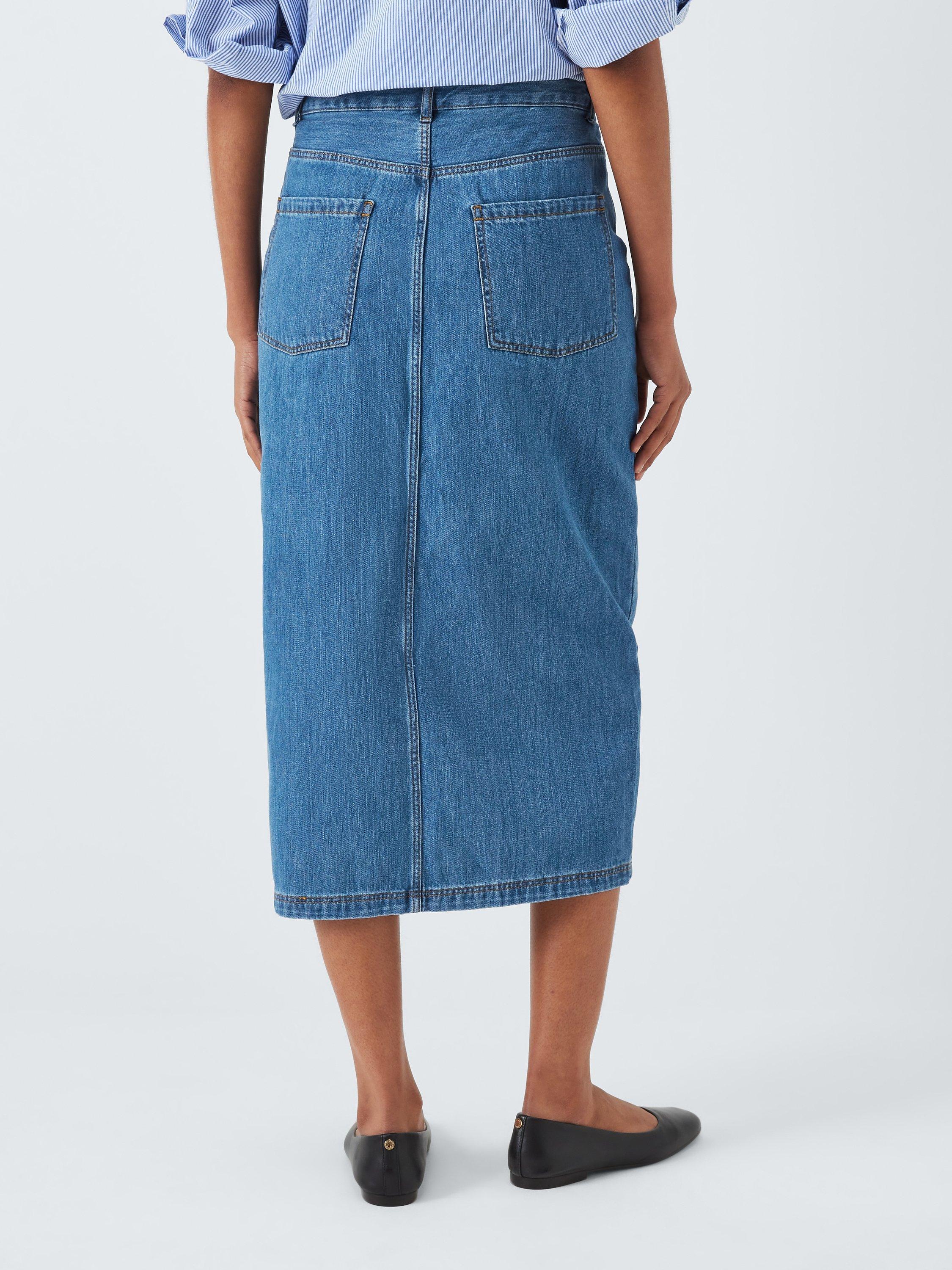 John Lewis ANYDAY Front Slit Denim Midi Skirt, Mid Wash, 6