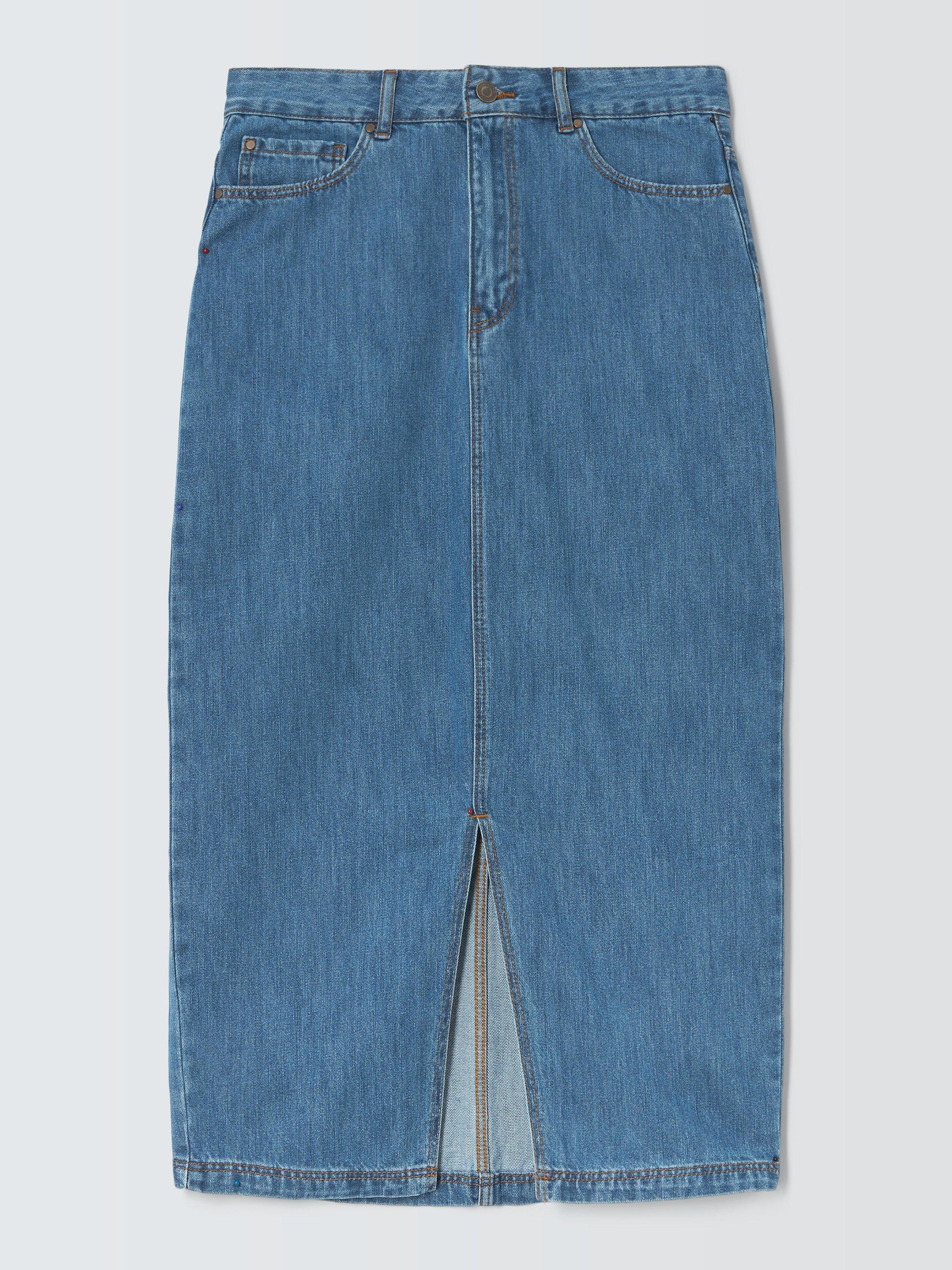 John Lewis ANYDAY Front Slit Denim Midi Skirt, Mid Wash, 6