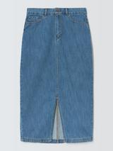 John Lewis ANYDAY Front Slit Denim Midi Skirt, Mid Wash