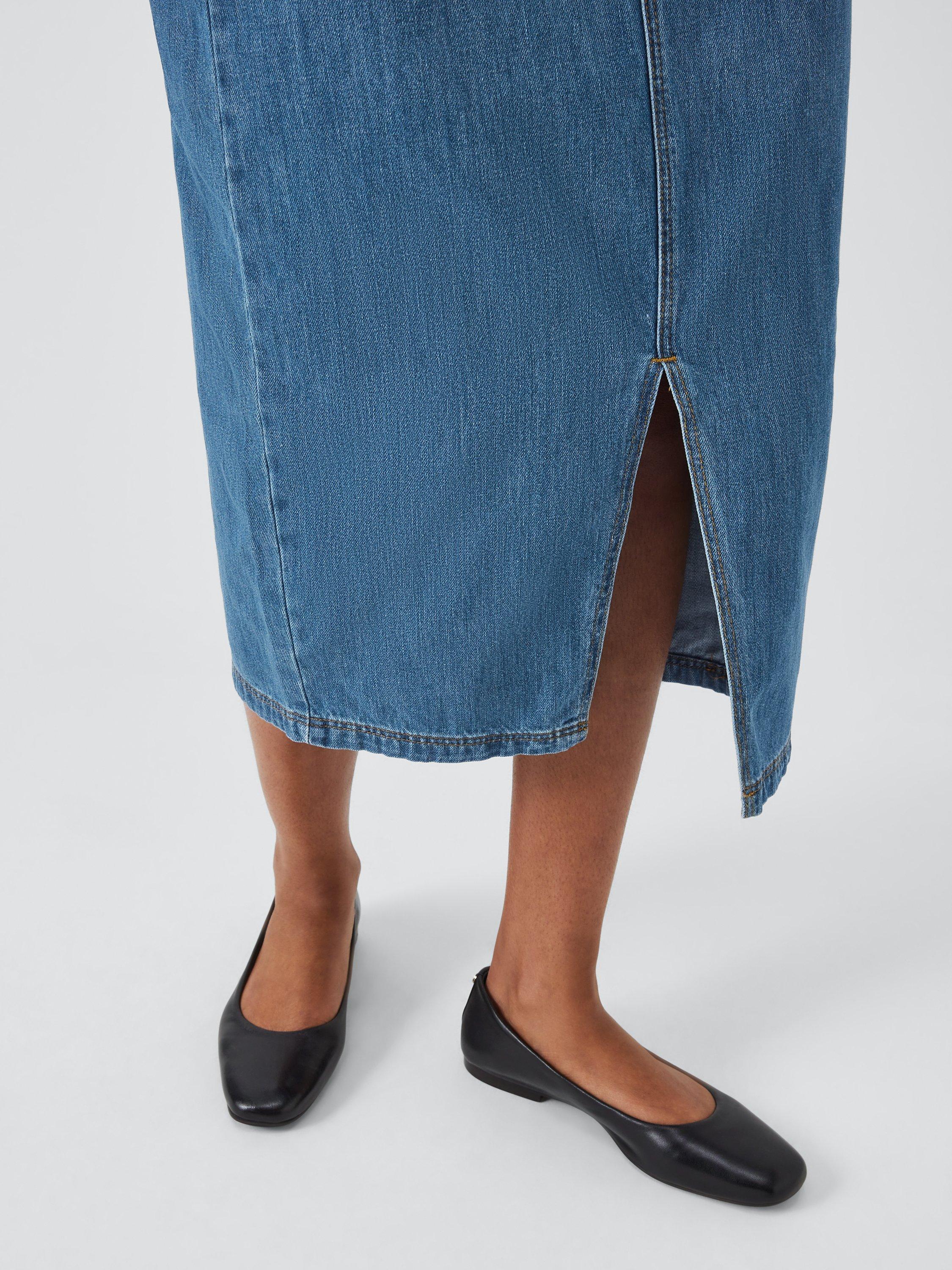 John Lewis ANYDAY Front Slit Denim Midi Skirt, Mid Wash, 6