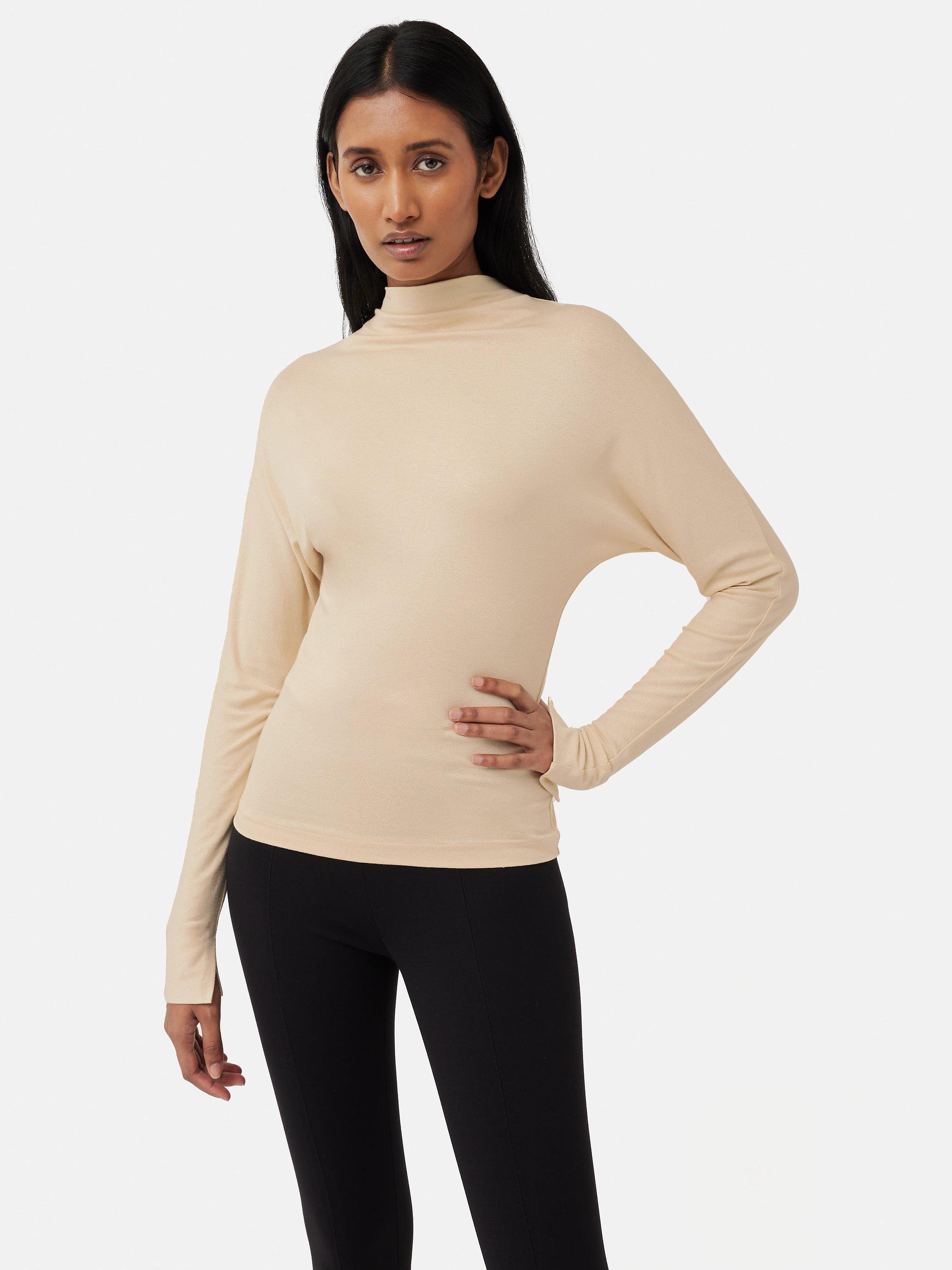 Jigsaw Plain Batwing Cowl Neck Top, Beige