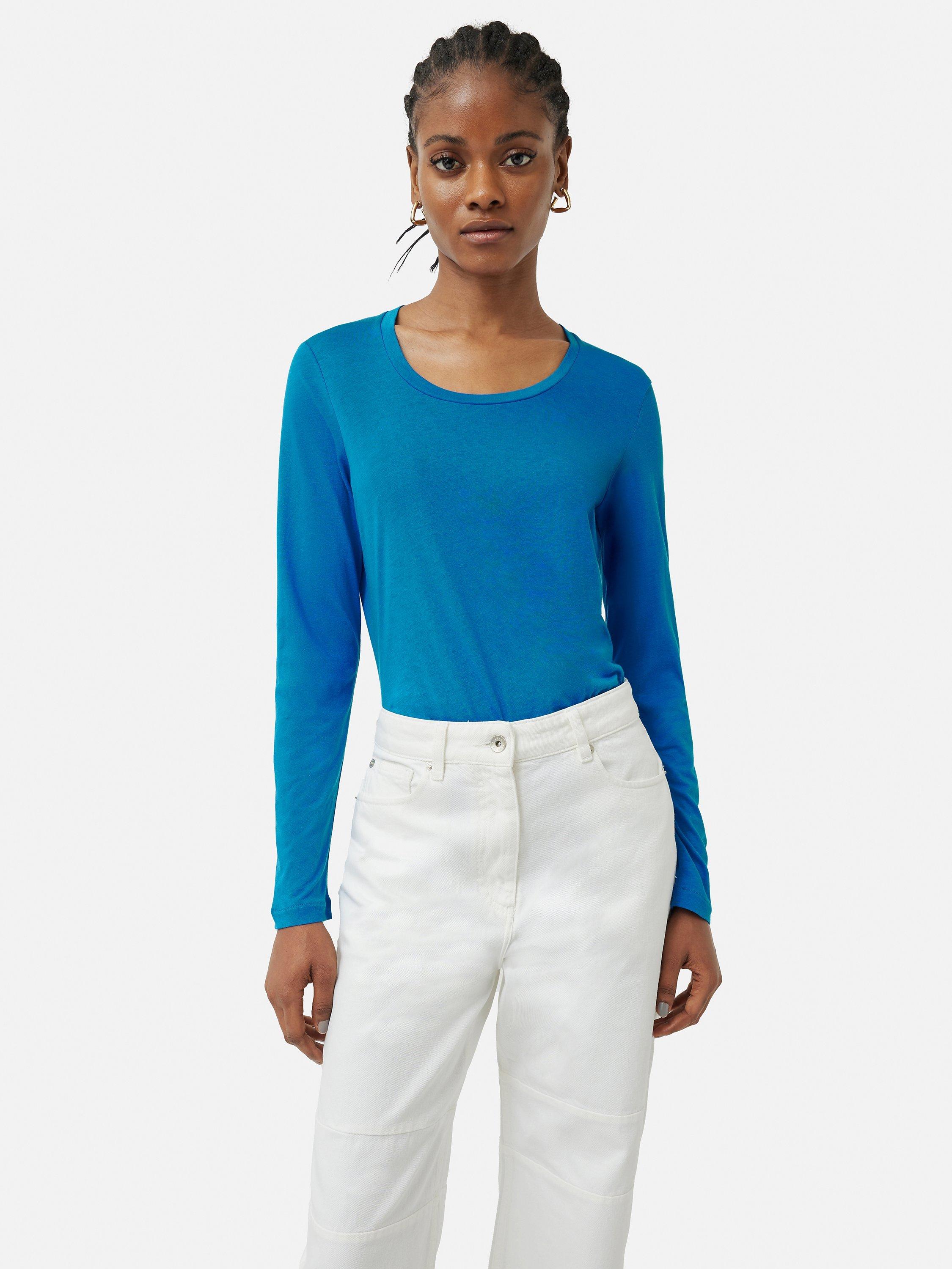 Jigsaw Soft Stretch Scoop Neck Top, Blue
